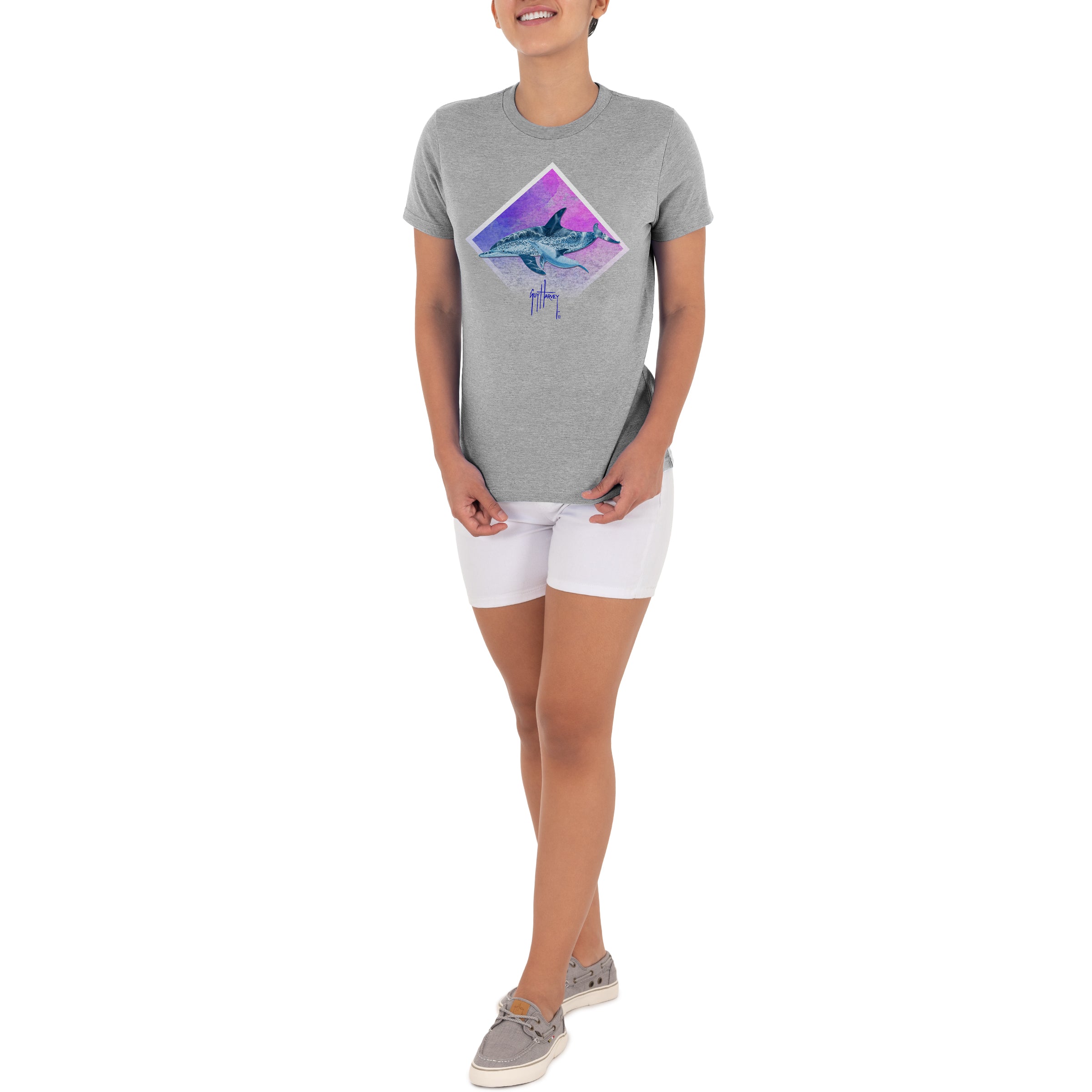 Ladies Dolphin Paradise Short Sleeve Grey T-Shirt View 5