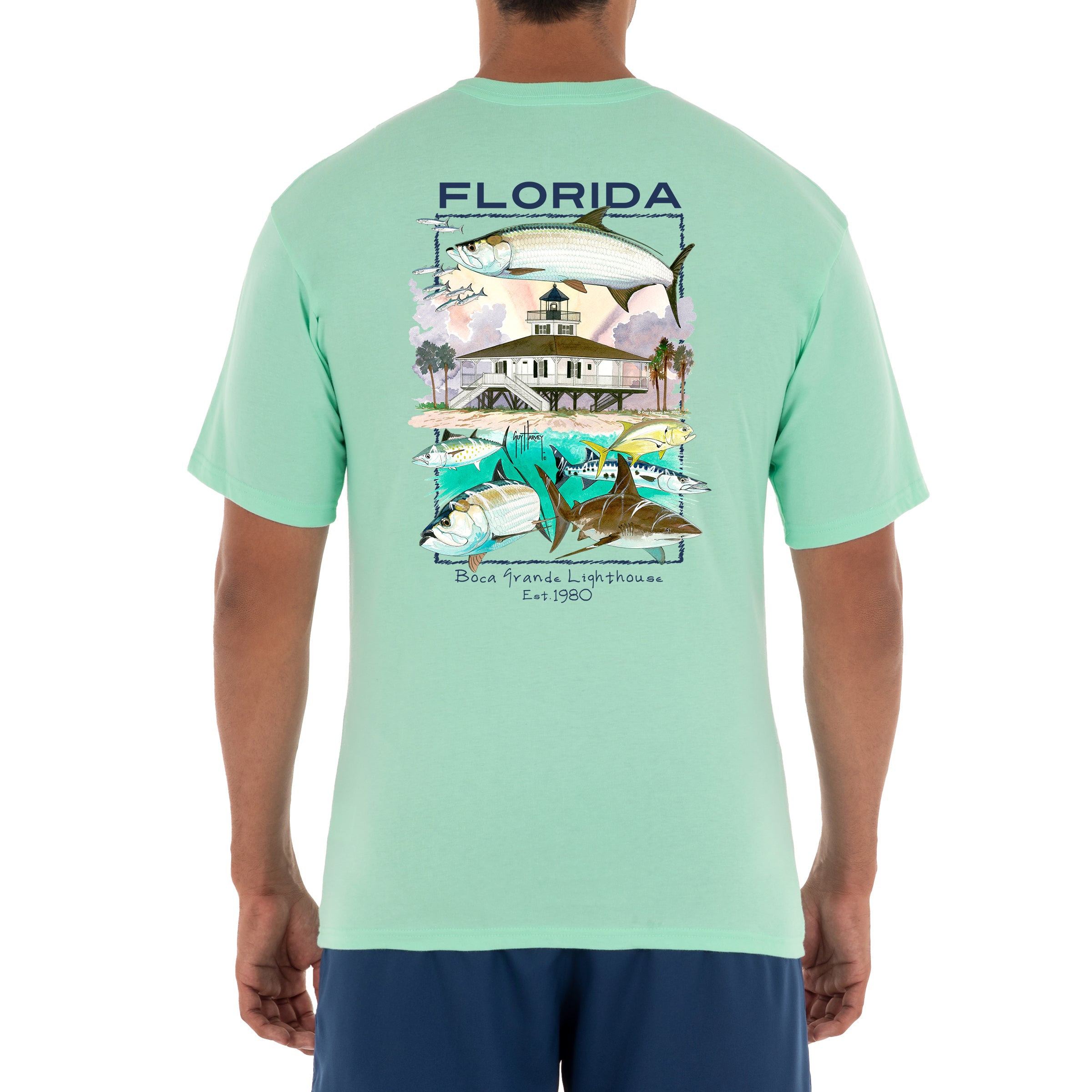 Men's 'Boca Grande Lighthouse' Short Sleeve Crew Neck T-Shirt View 1