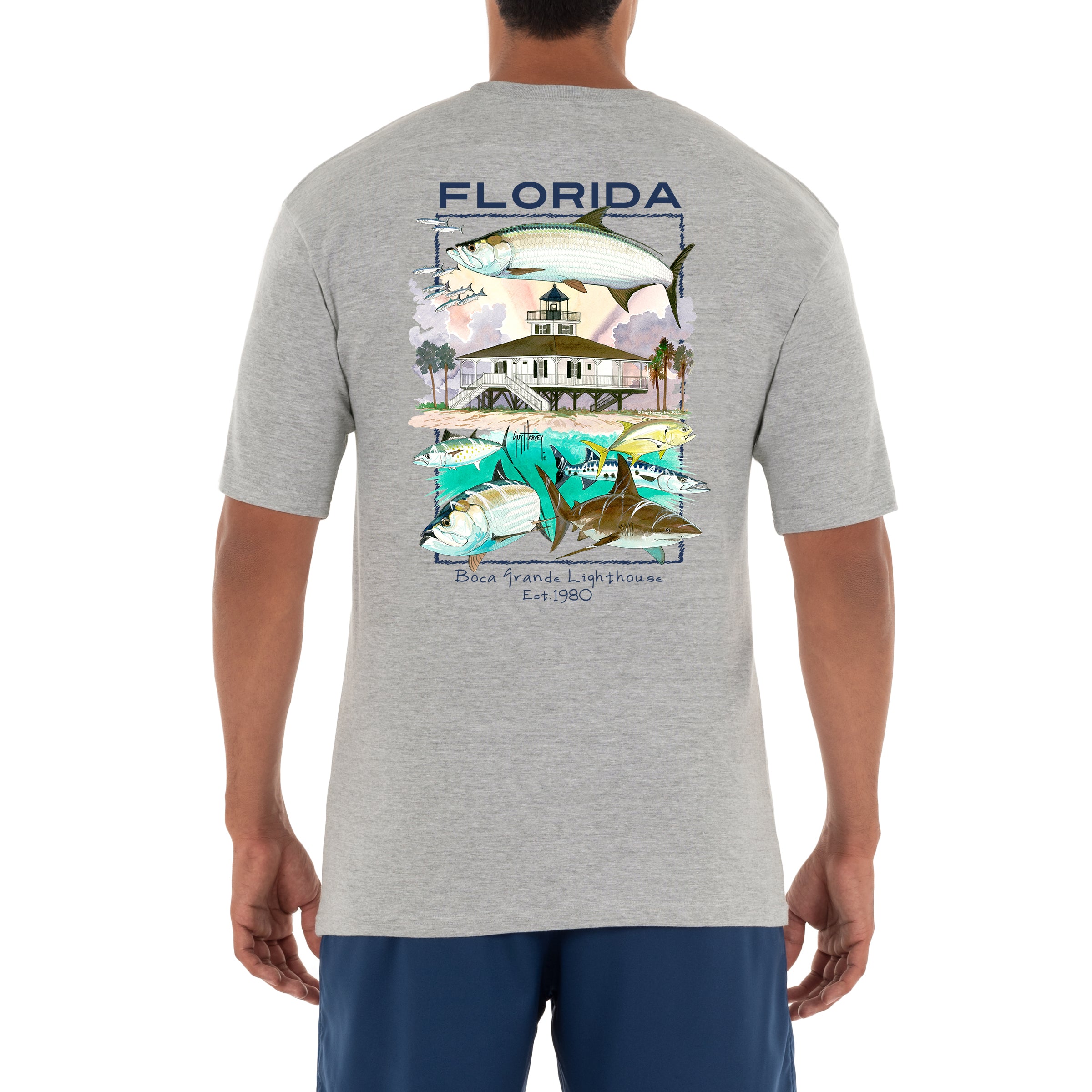 Men's 'Boca Grande Lighthouse' Short Sleeve Crew Neck T-Shirt View 3