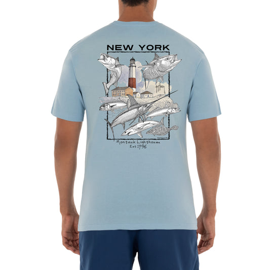 Men's 'Montauk Lighthouse' Short Sleeve Crew Neck Pocket T-Shirt