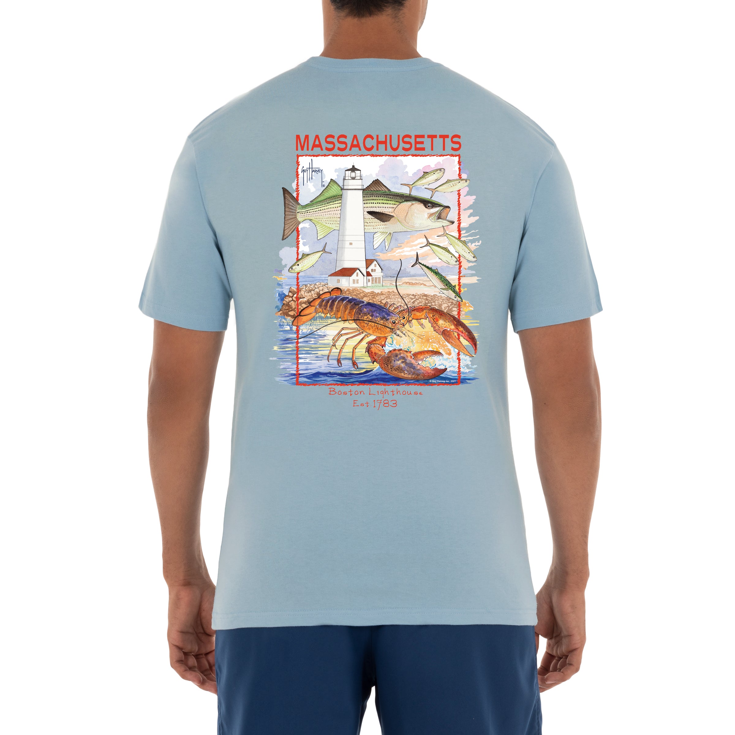 Men's 'Boston Lighthouse' Short Sleeve Crew Neck T-Shirt View 3