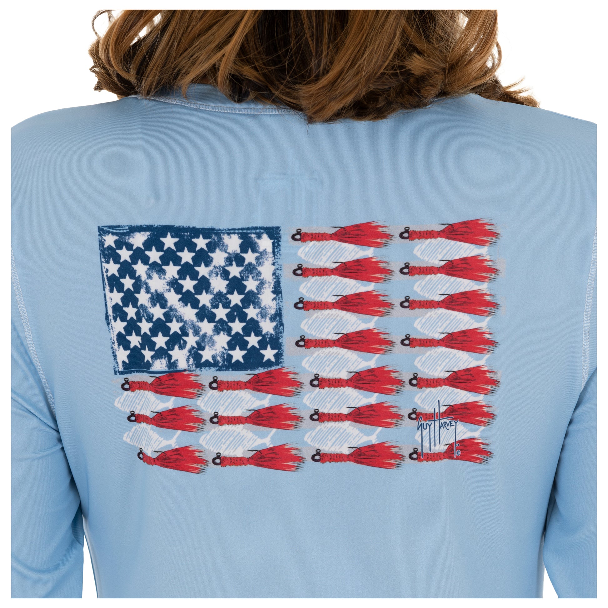 Ladies Lure Americana Long Sleeve Blue Sun Protection Top View 5