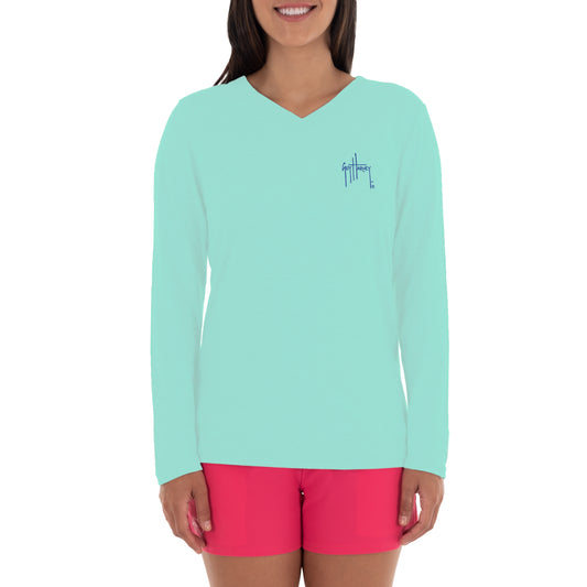 Ladies Reef And Friends Long Sleeve Green T-Shirt View 2