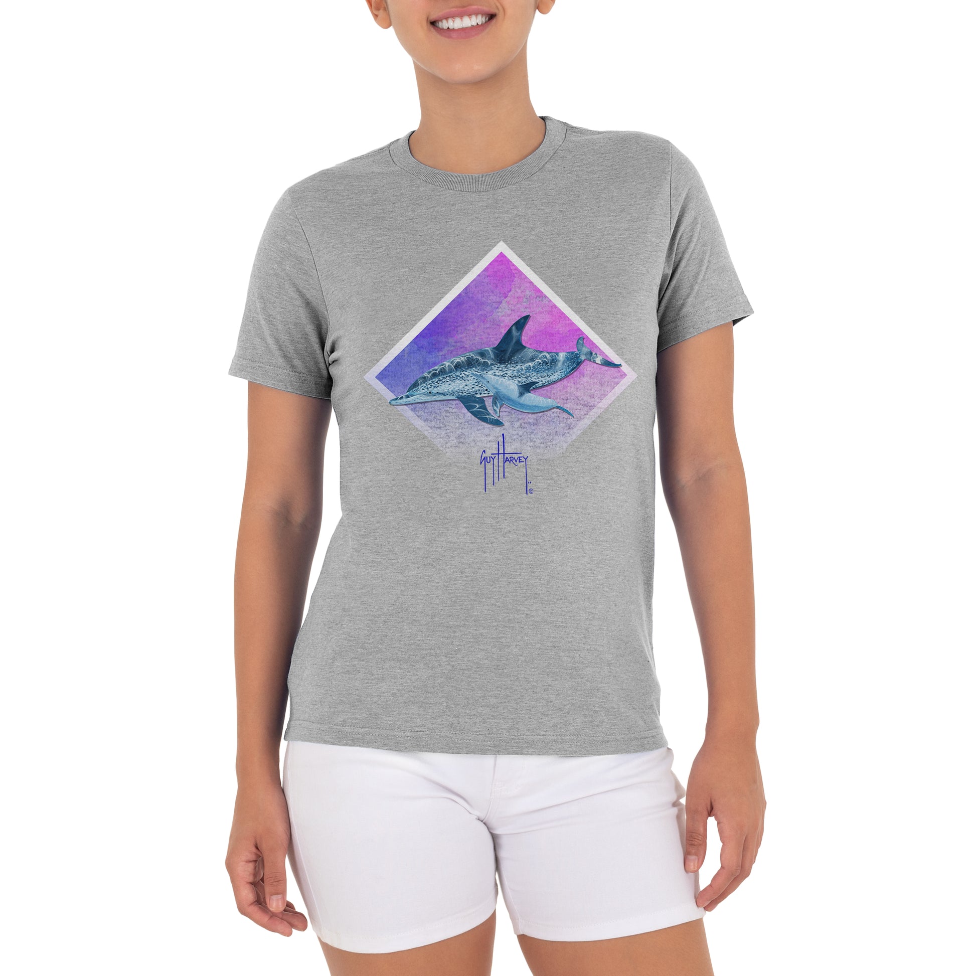 Ladies Dolphin Paradise Short Sleeve Grey T-Shirt View 1