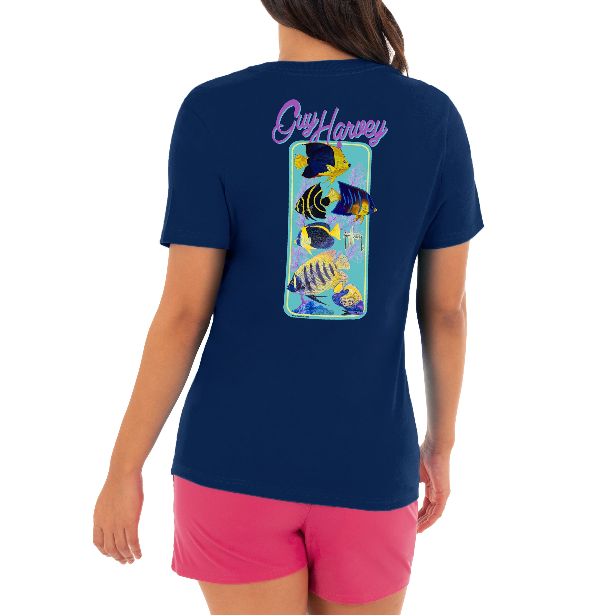 Ladies Tropic Short Sleeve Navy T-Shirt View 1