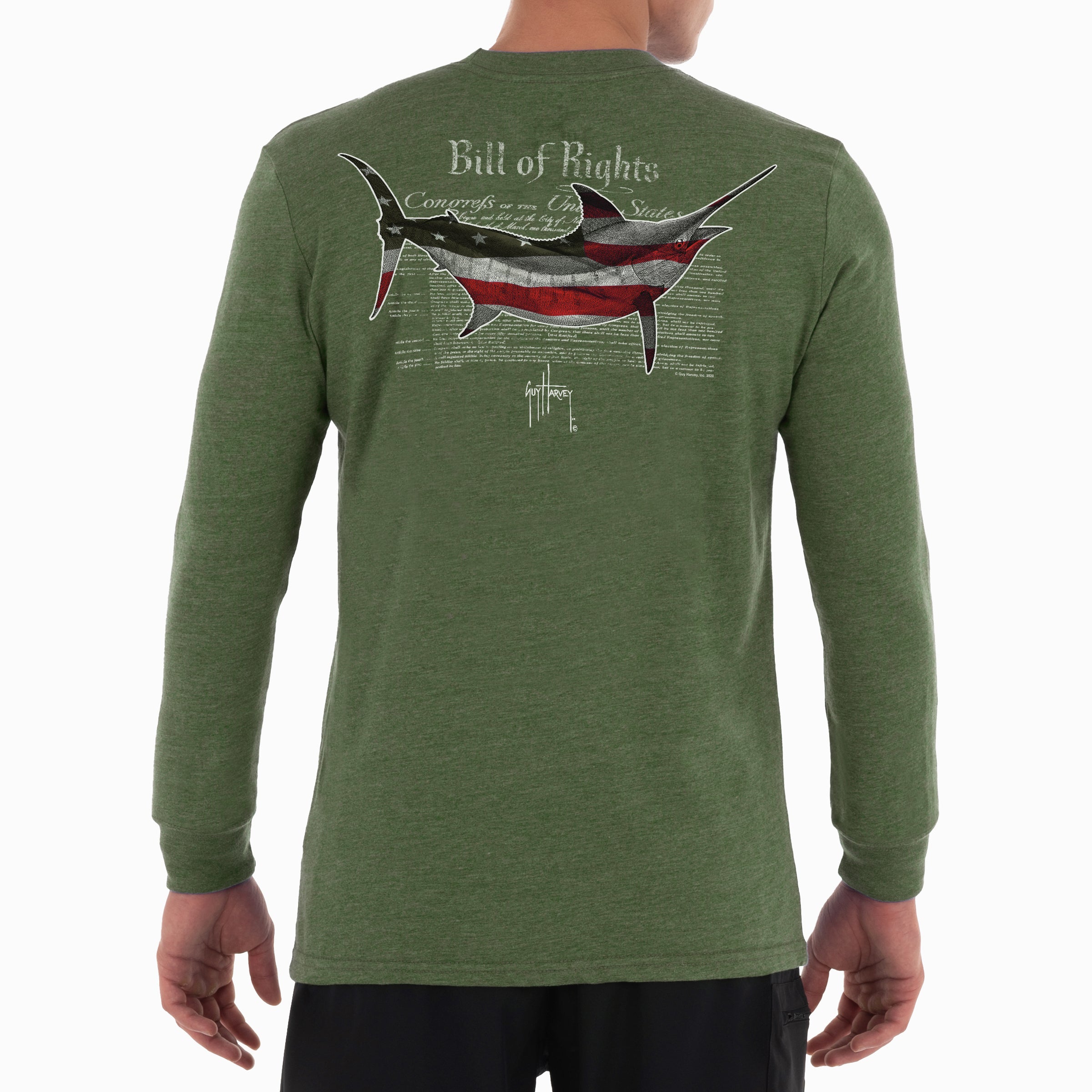 Men's Bill Of Rights II Long Sleeve Pocket Green T-Shirt View 1