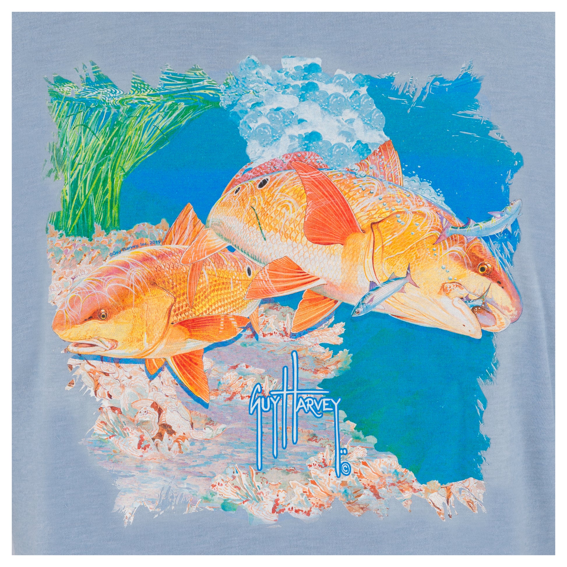 Men's Coastal Redfish Short Sleeve Blue T-Shirt View 3