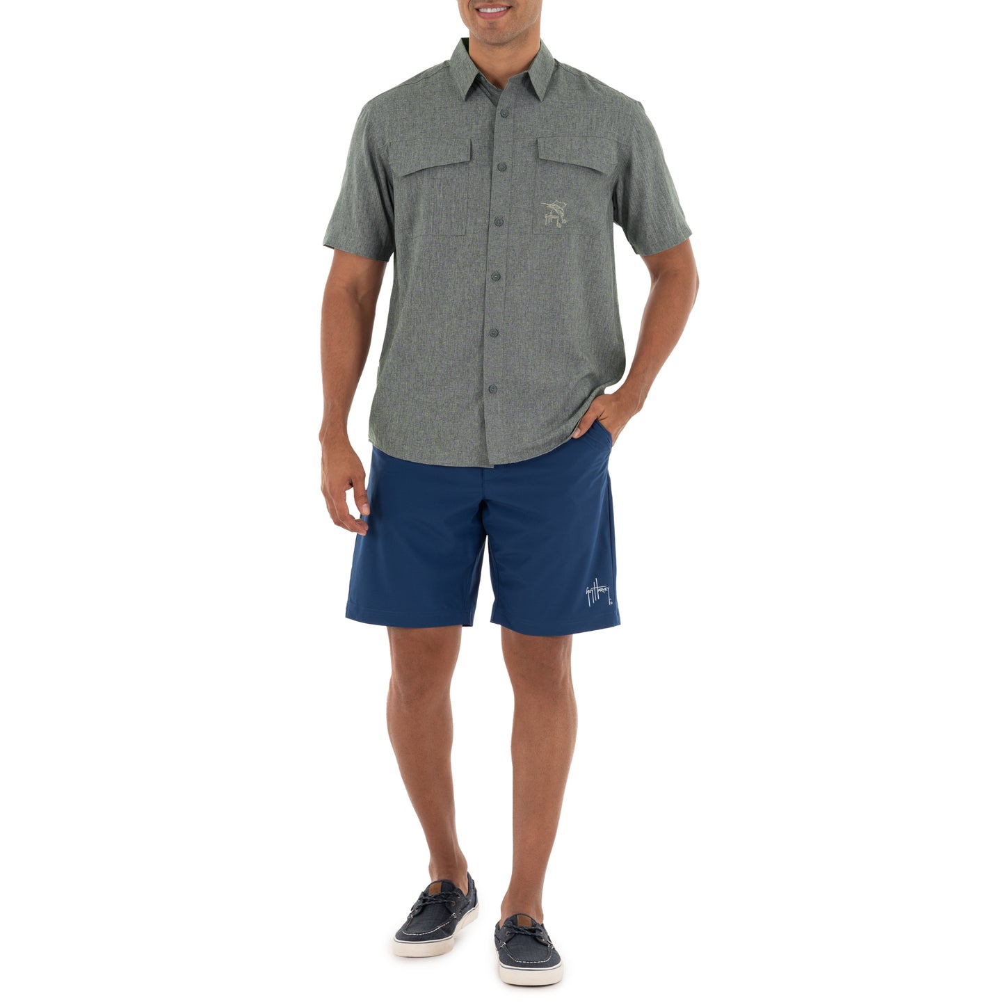 Men's Short Sleeve Heather Textured Cationic Grey Fishing Shirt View 6