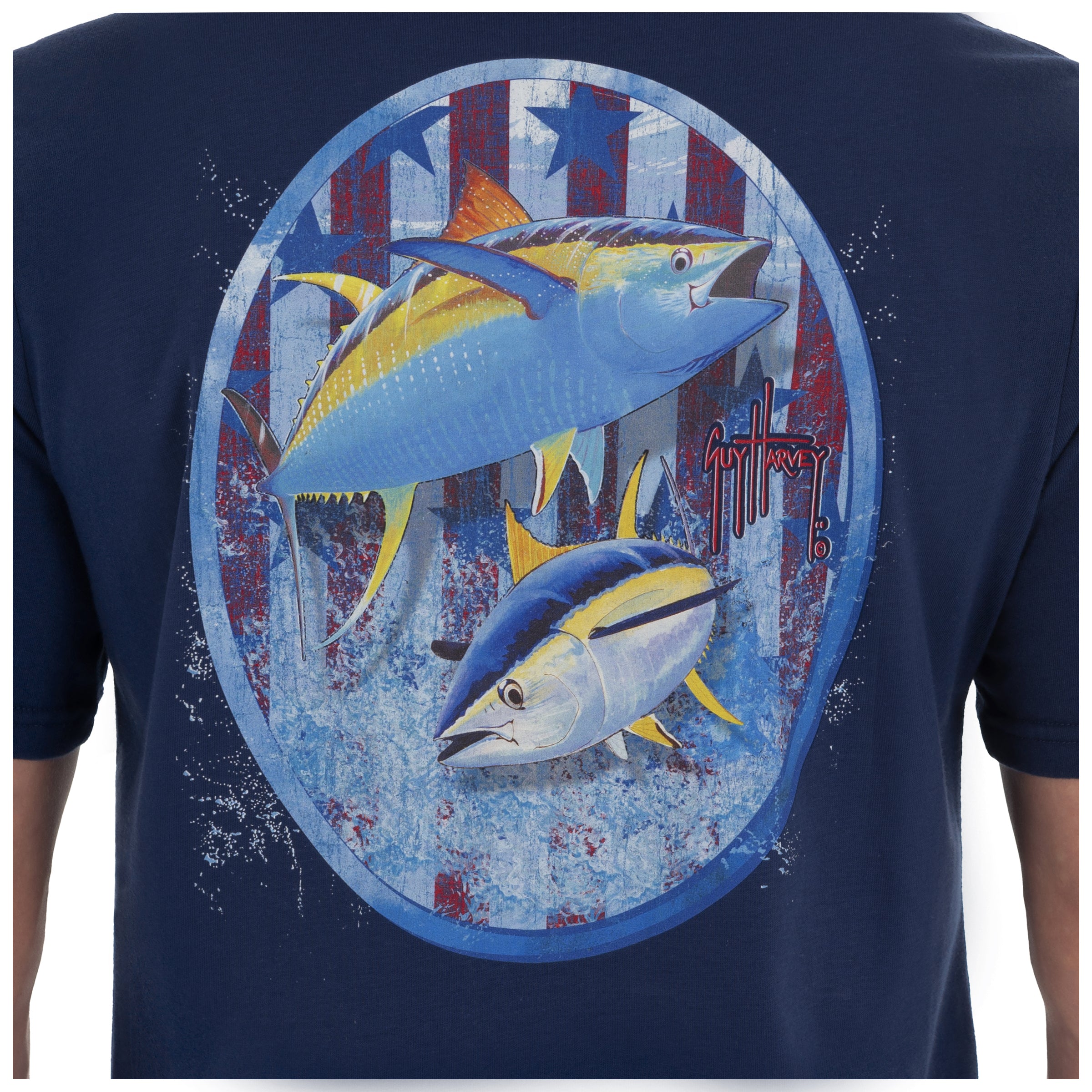 Men's Patriotic Yellowfin Tuna Short Sleeve Pocket Navy T-Shirt View 6