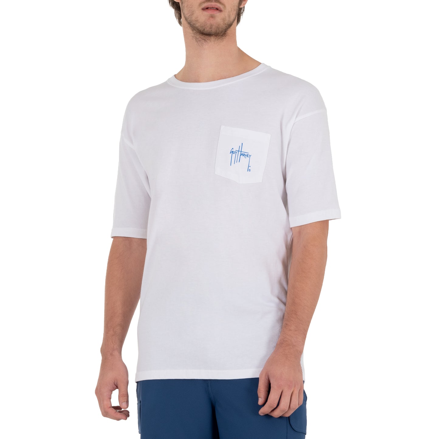 Mens Patriotic Marlin Short Sleeve Pocket White T-Shirt