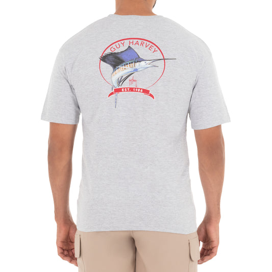 Mens Core Sailfish Short Sleeve Pocket Grey T-Shirt View 1