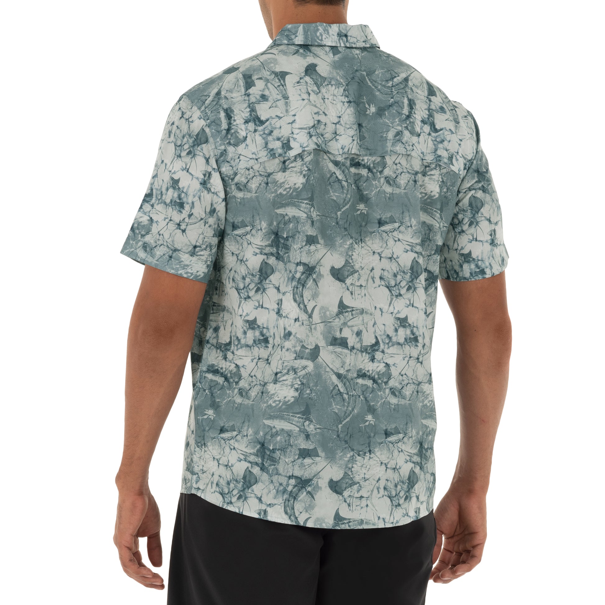 Men's Short Sleeve Printed Grey Fishing Shirt View 2