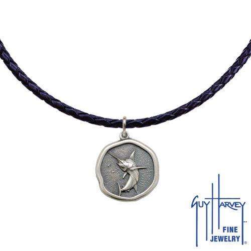 MARLIN LEATHER NECKLACE RELIC FINISH 25MM STERLING SILVER View 1