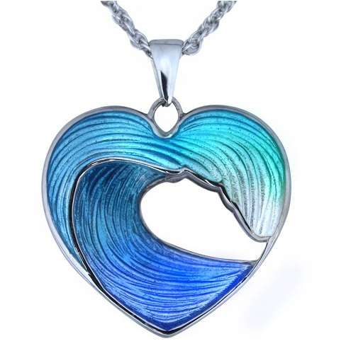Guy Harvey - Heart of the Sea - Wave Necklace in Sterling Silver and Enamel