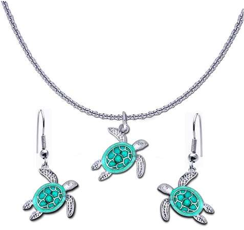 Guy Harvey Petite Sea Turtle Necklace and Earring Set