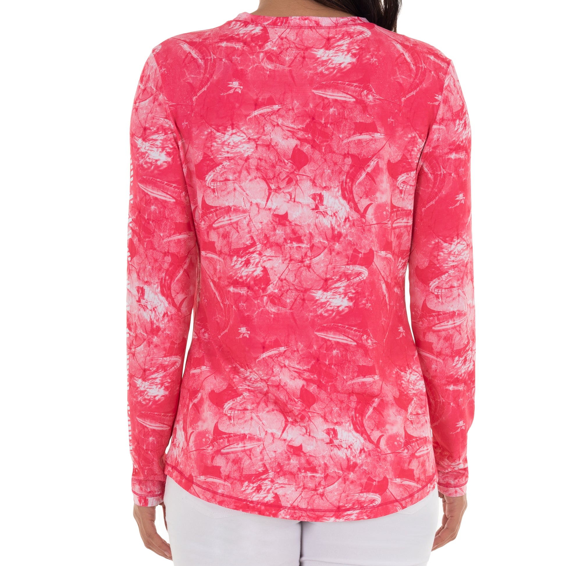 Ladies Saltwater All Over Long Sleeve Pink Sun Protection Top View 3