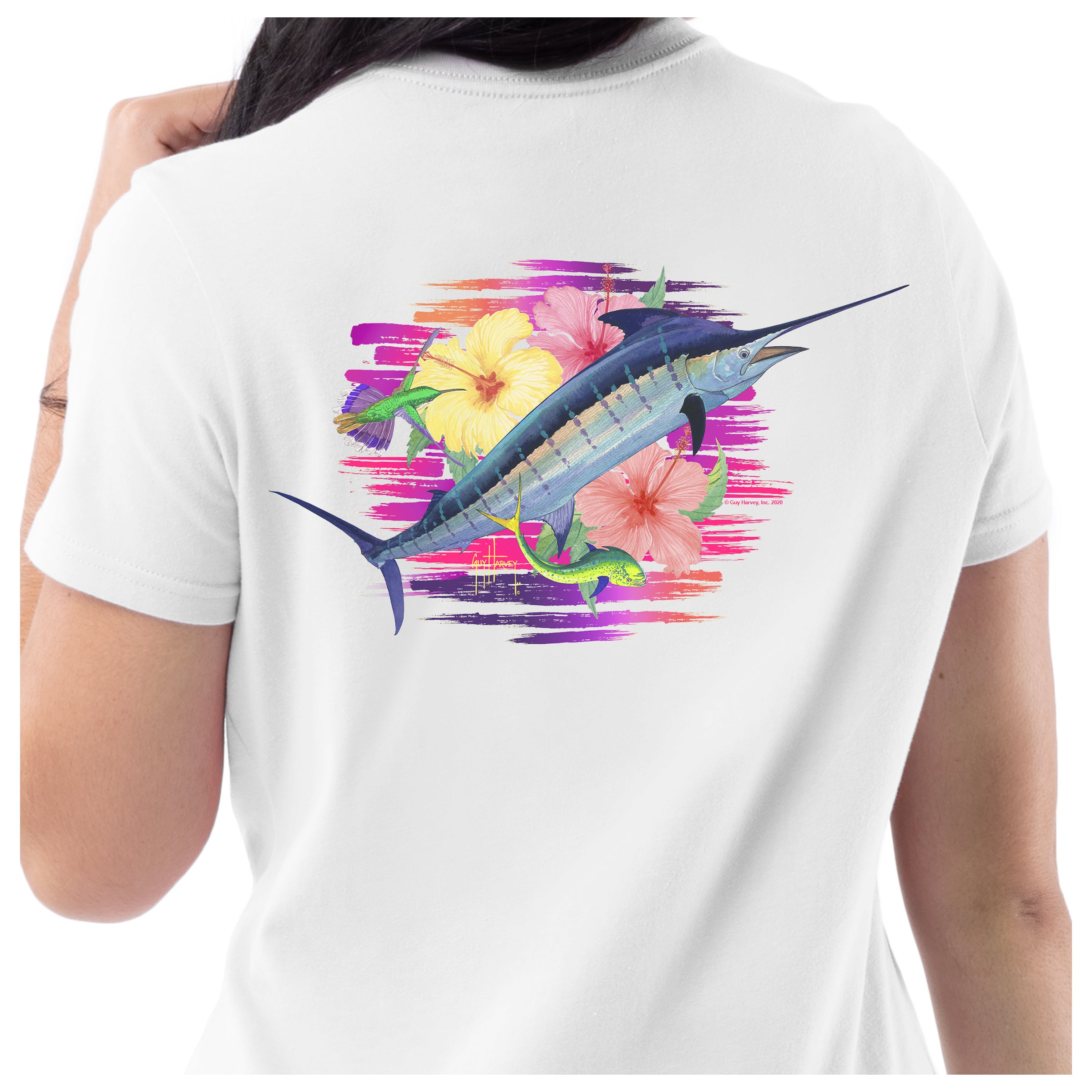 Ladies Flipping Flowers Short Sleeve V-Neck T-Shirt View 3