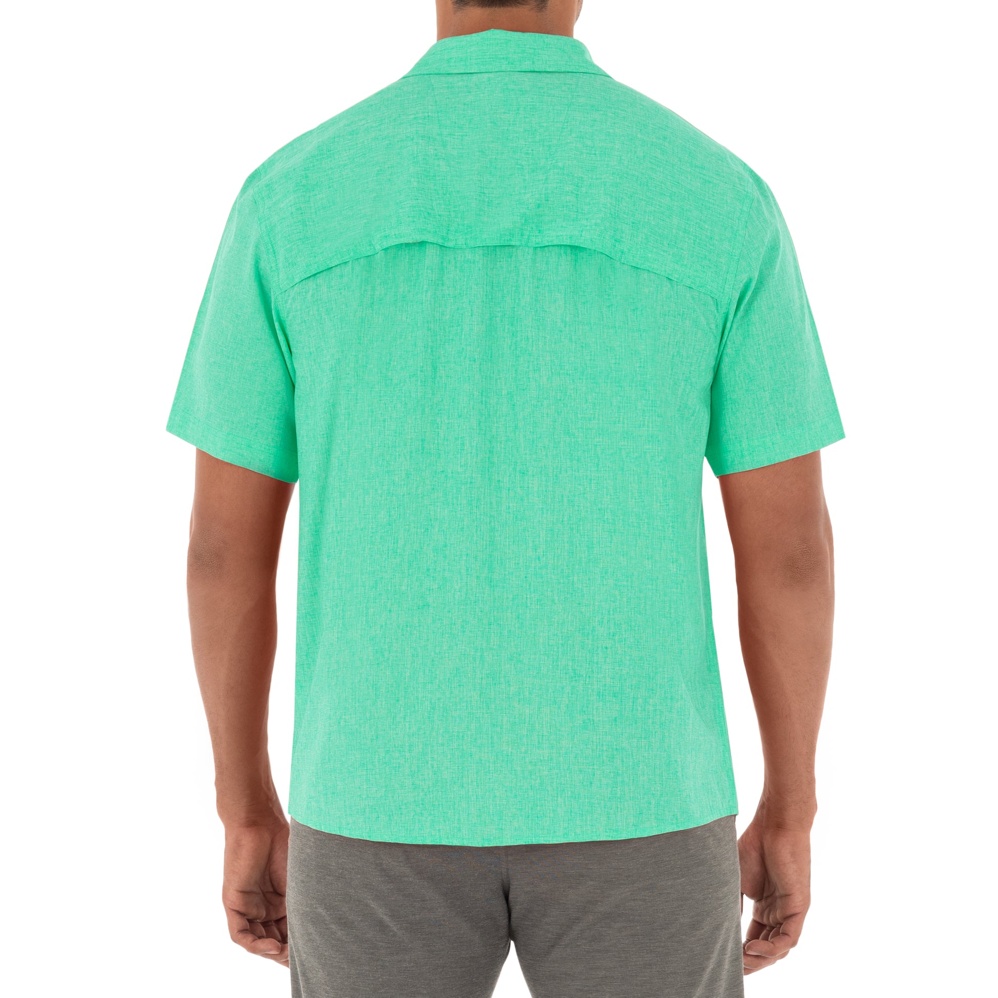 Men's Short Sleeve Heather Textured Cationic Green Fishing Shirt – Guy  Harvey