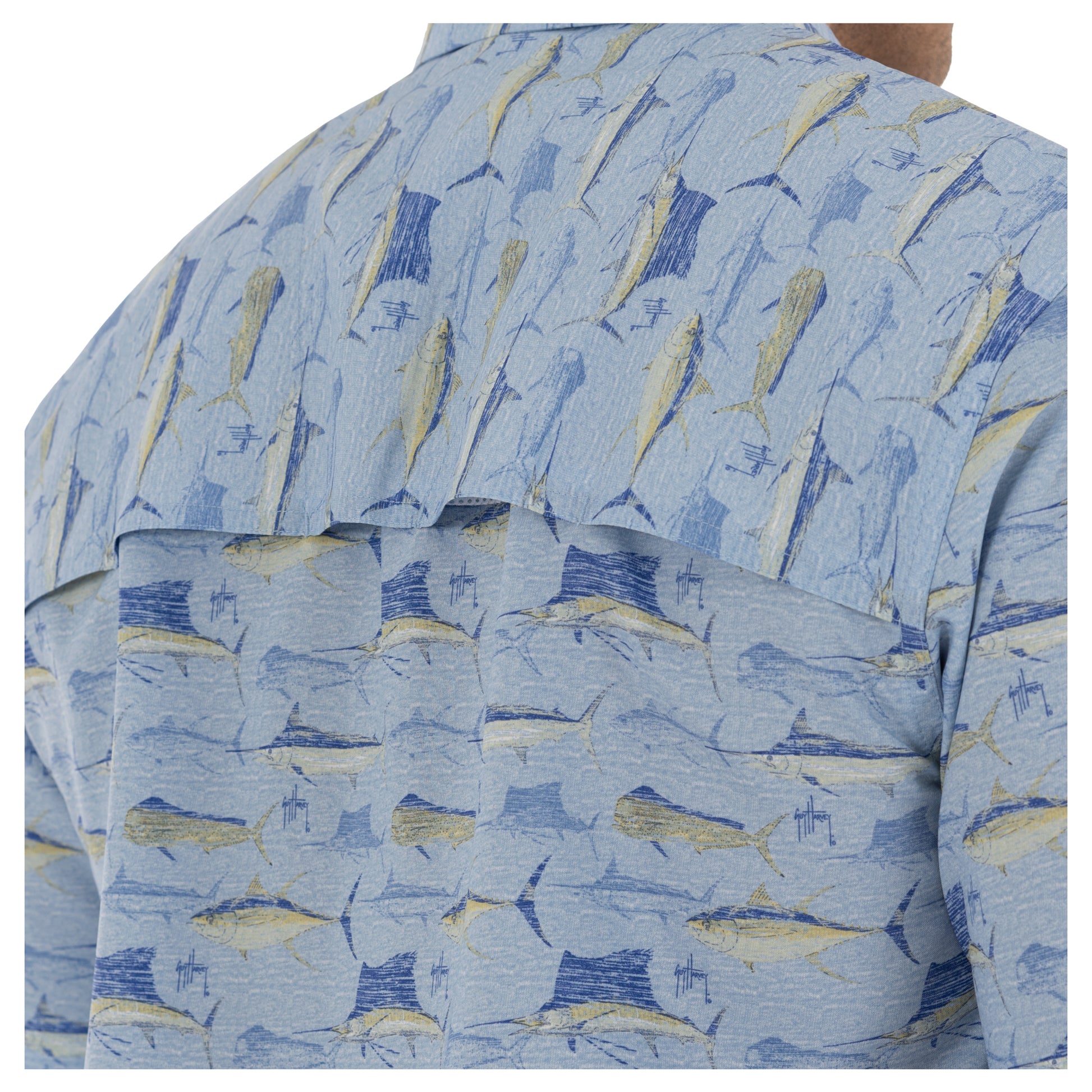 Men's Scribble Short Sleeve Blue Fishing Shirt View 3