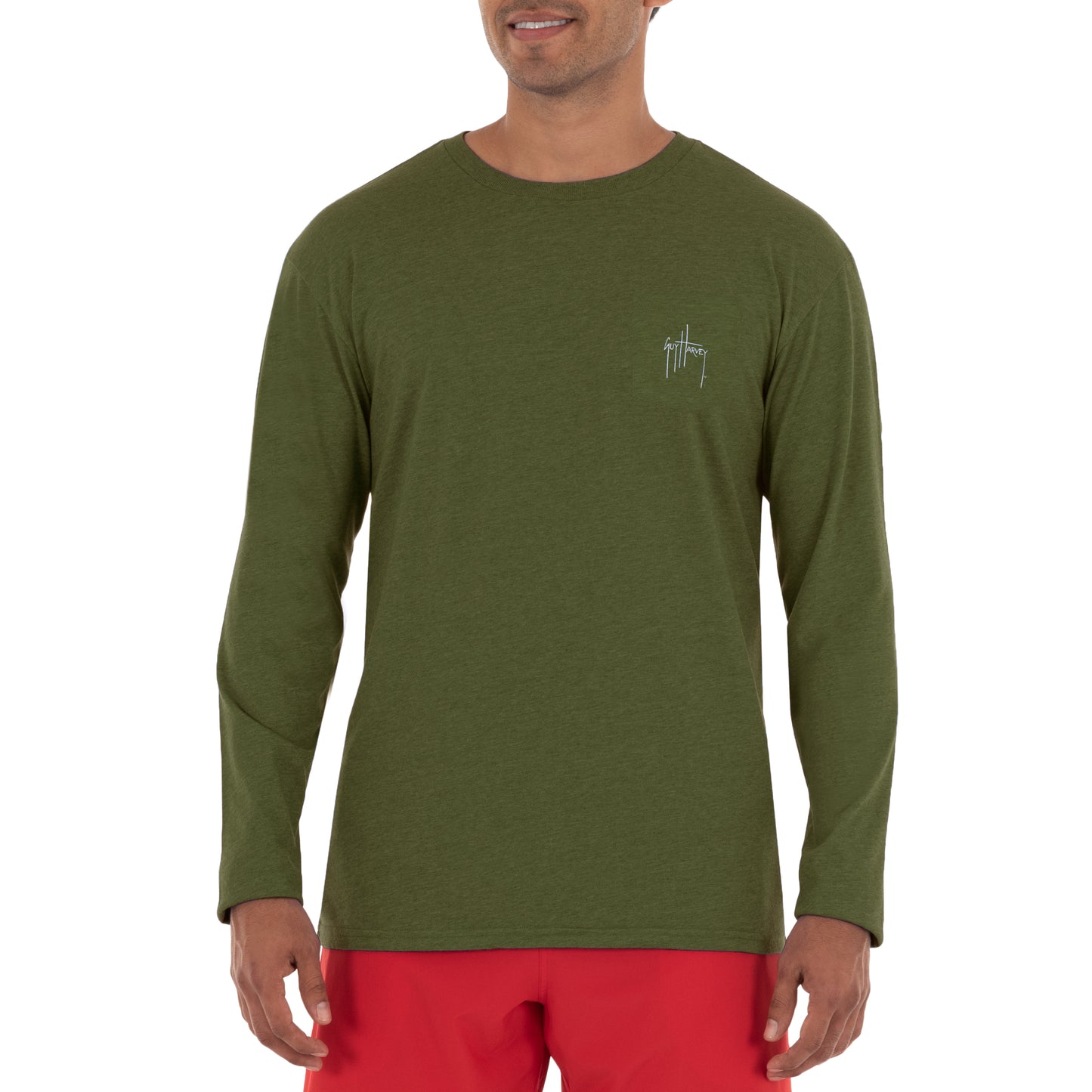 Men's Framed Long Sleeve Pocket Green T-Shirt View 2