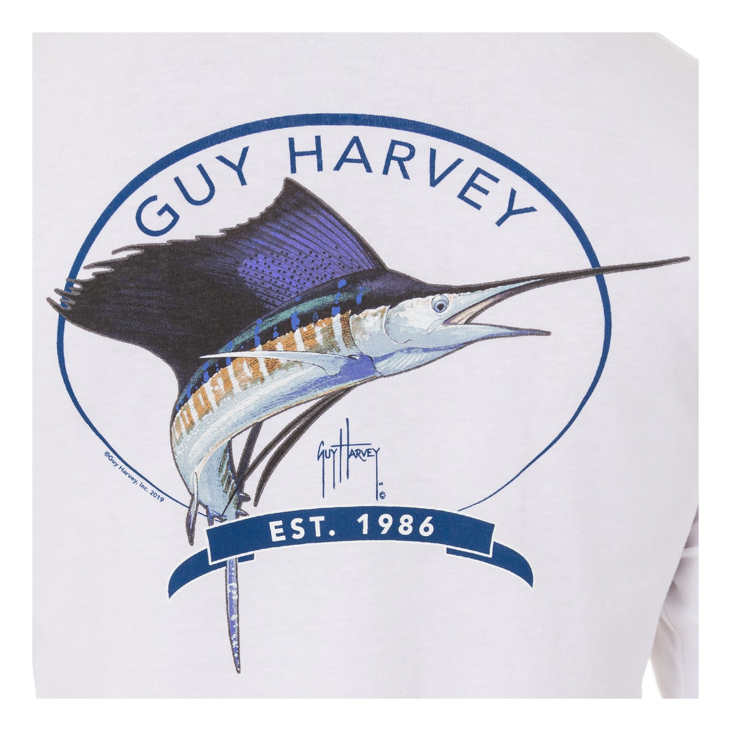 Guy Harvey Men's Long Sleeve Core Sailfish White T-Shirt