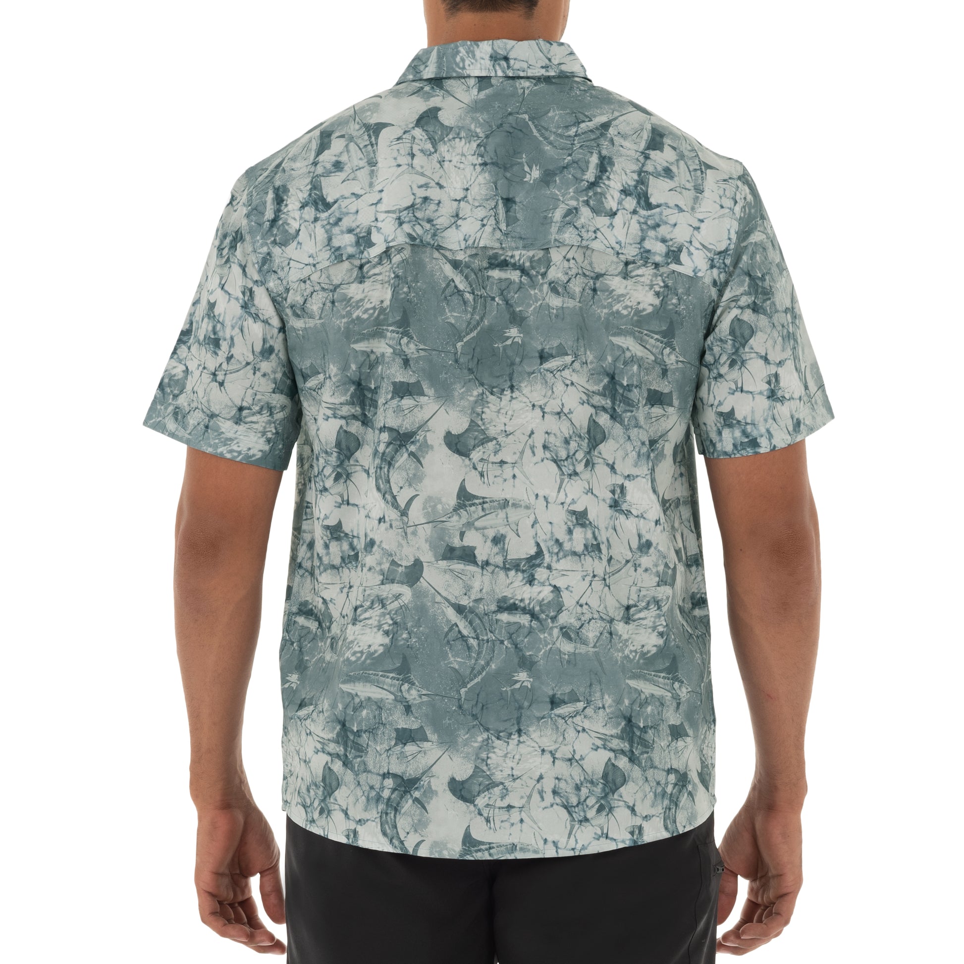 Men's Short Sleeve Printed Grey Fishing Shirt View 6
