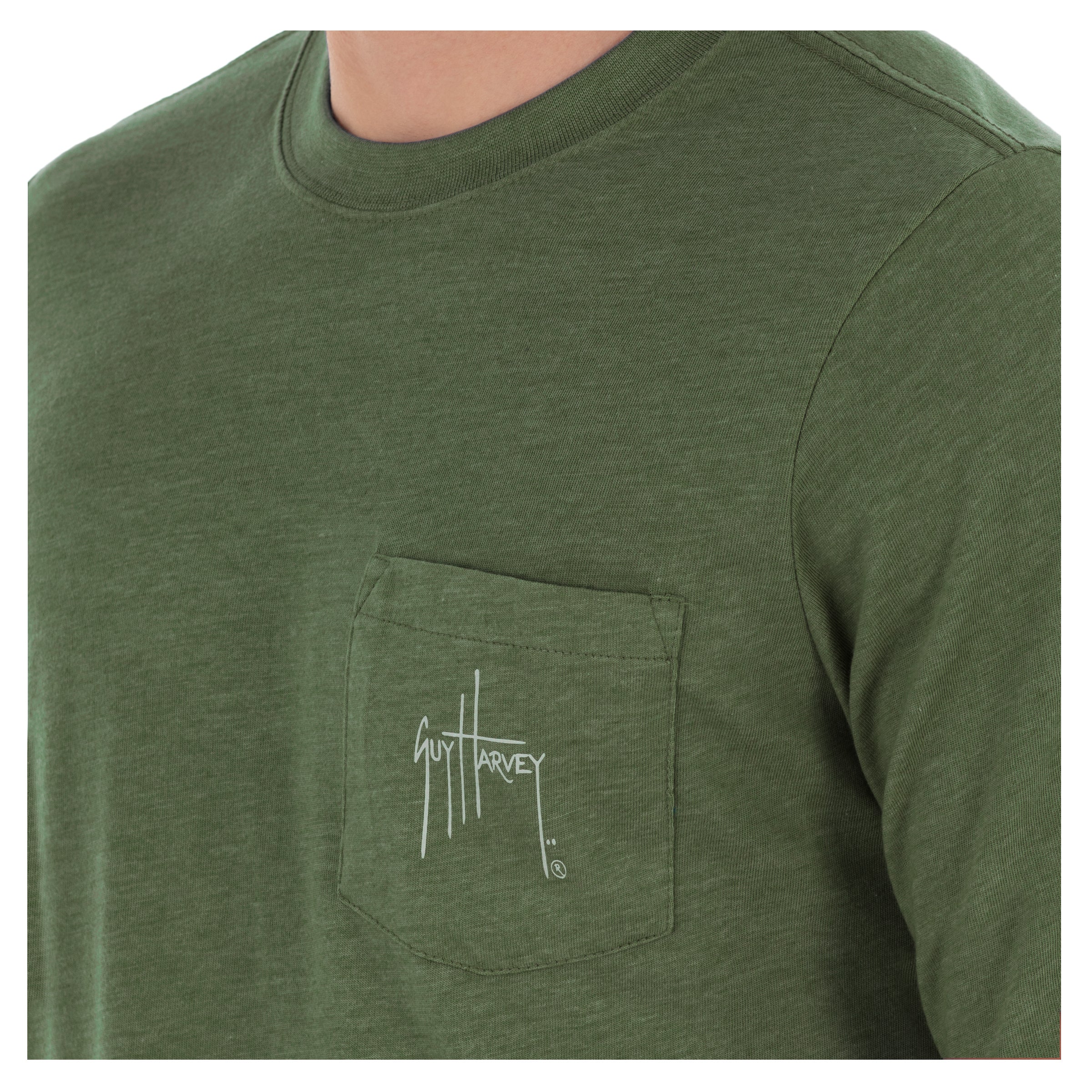 Men's Bill Of Rights II Long Sleeve Pocket Green T-Shirt View 6