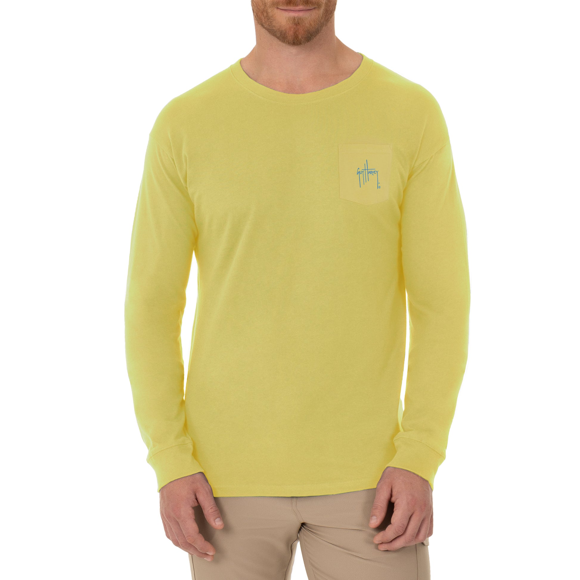 Men's Mahi Long Sleeve Pocket Yellow T-Shirt View 2