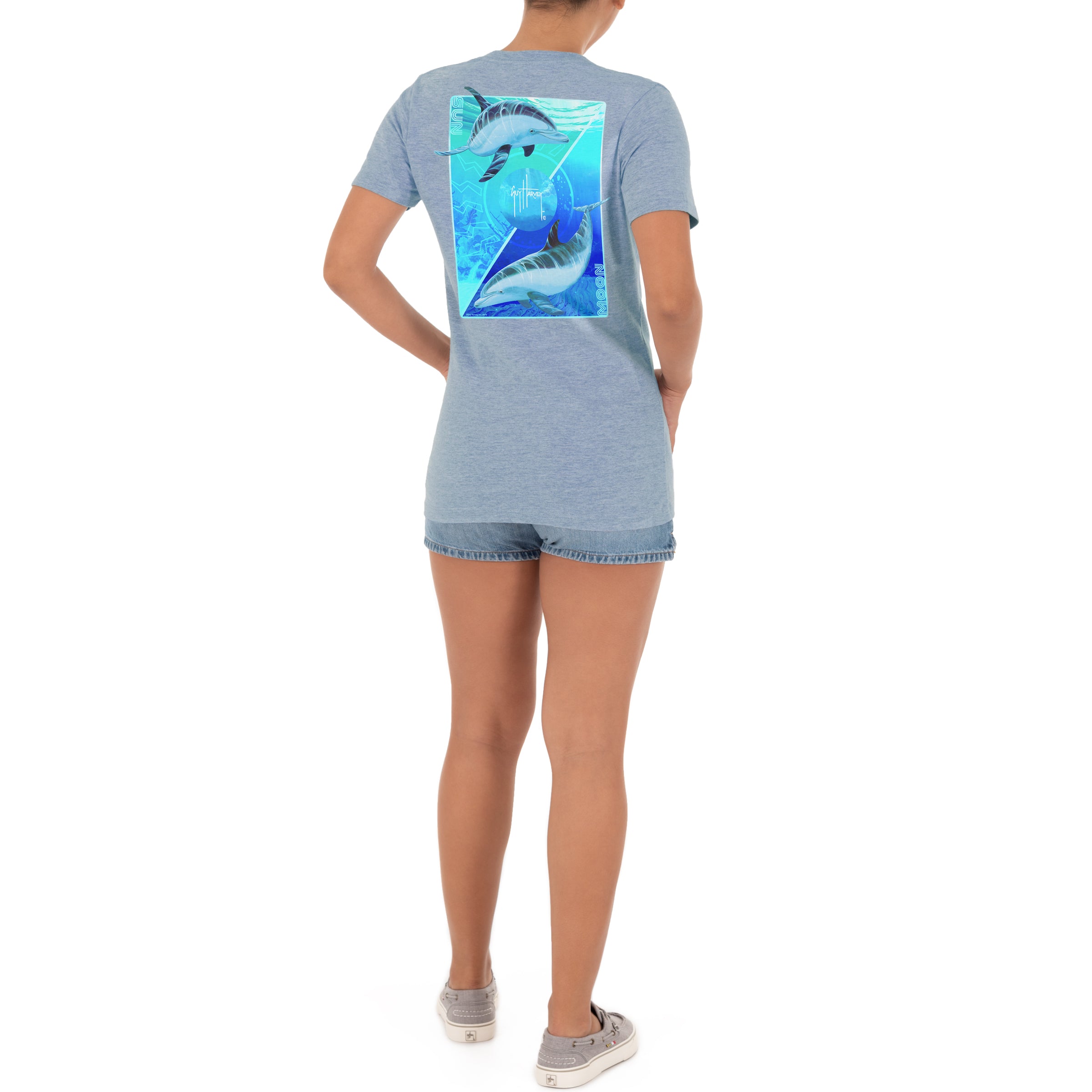 Ladies Sun & Moon Short Sleeve Blue T-Shirt View 4