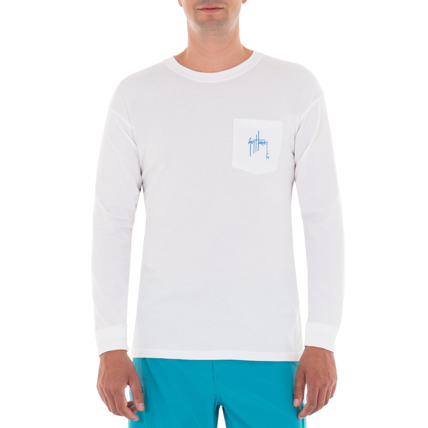 Men's Kingfish Core Long Sleeve Pocket White T-Shirt View 6