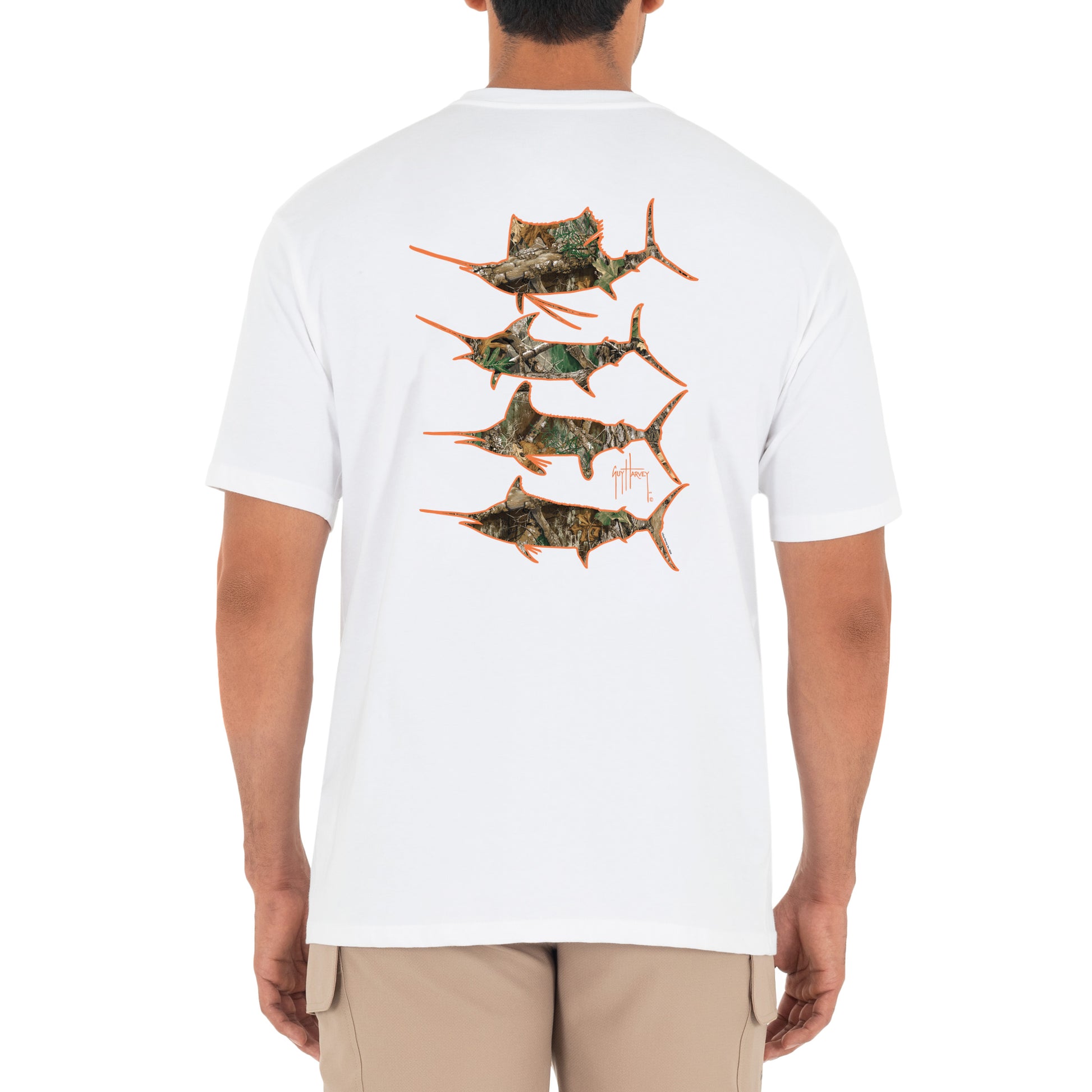 Men's Stacked Billfish Realtree White Short Sleeve Pocket T-Shirt View 1