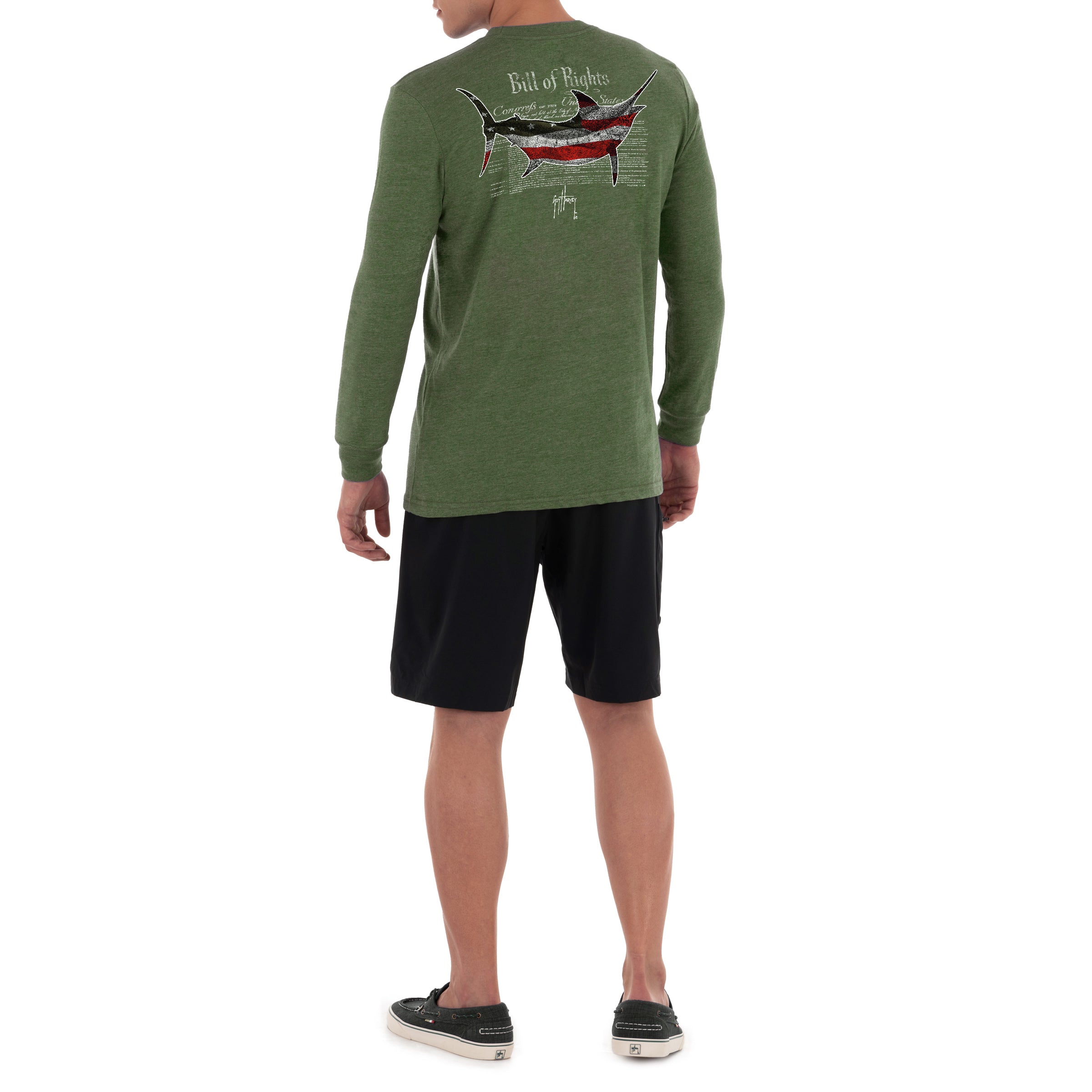 Men's Bill Of Rights II Long Sleeve Pocket Green T-Shirt View 5