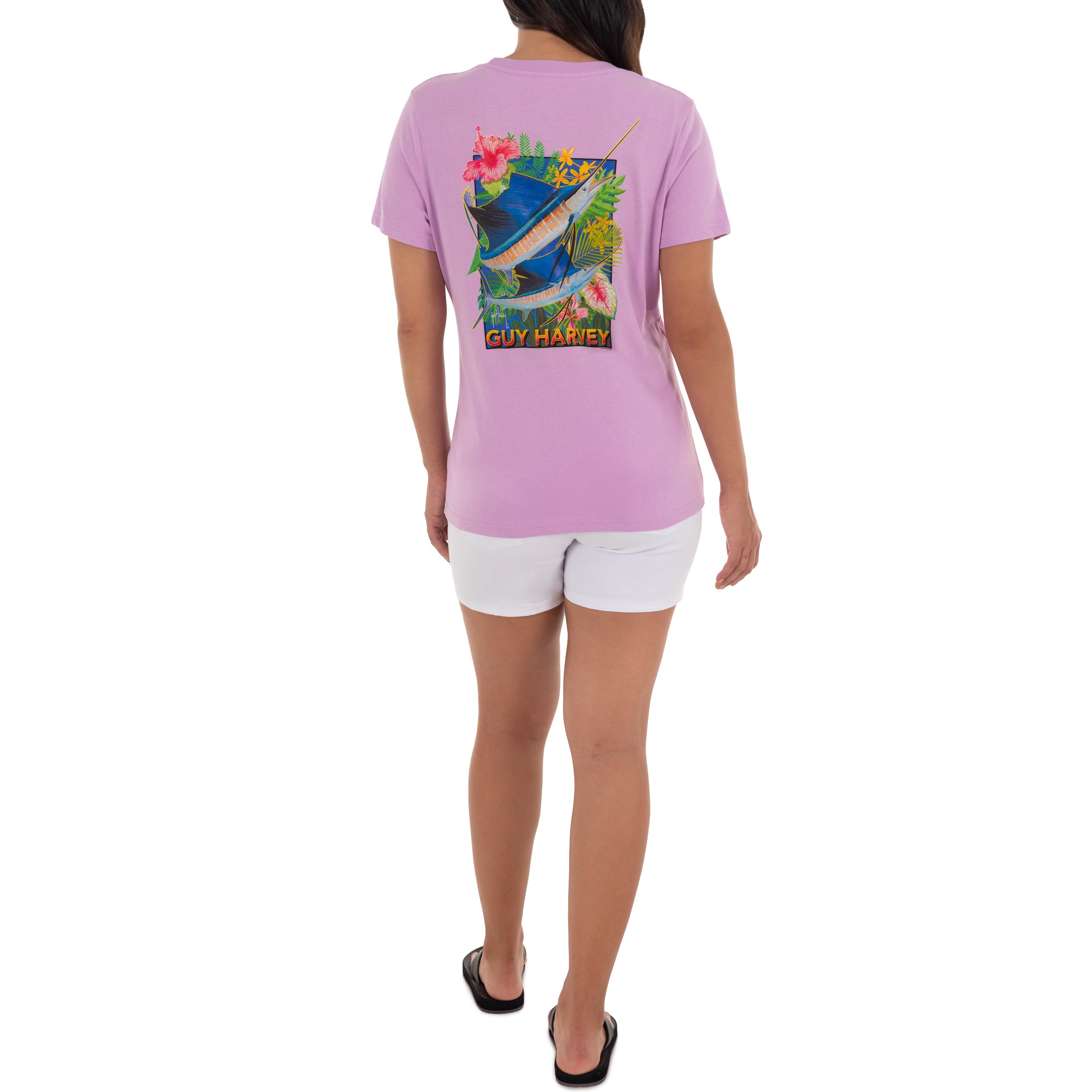 Ladies Floral Sailfish Short Sleeve Purple T-Shirt View 4