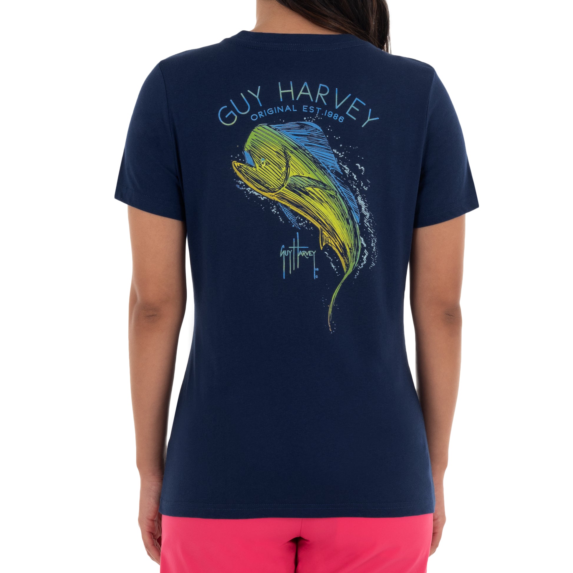 Ladies Mahi Scribble Short Sleeve Navy T-Shirt – Guy Harvey