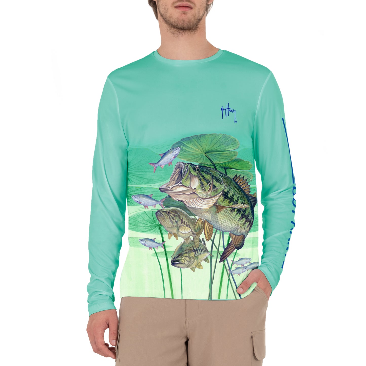 Men's Bass and Lily Pads Sun Protection Top View 1