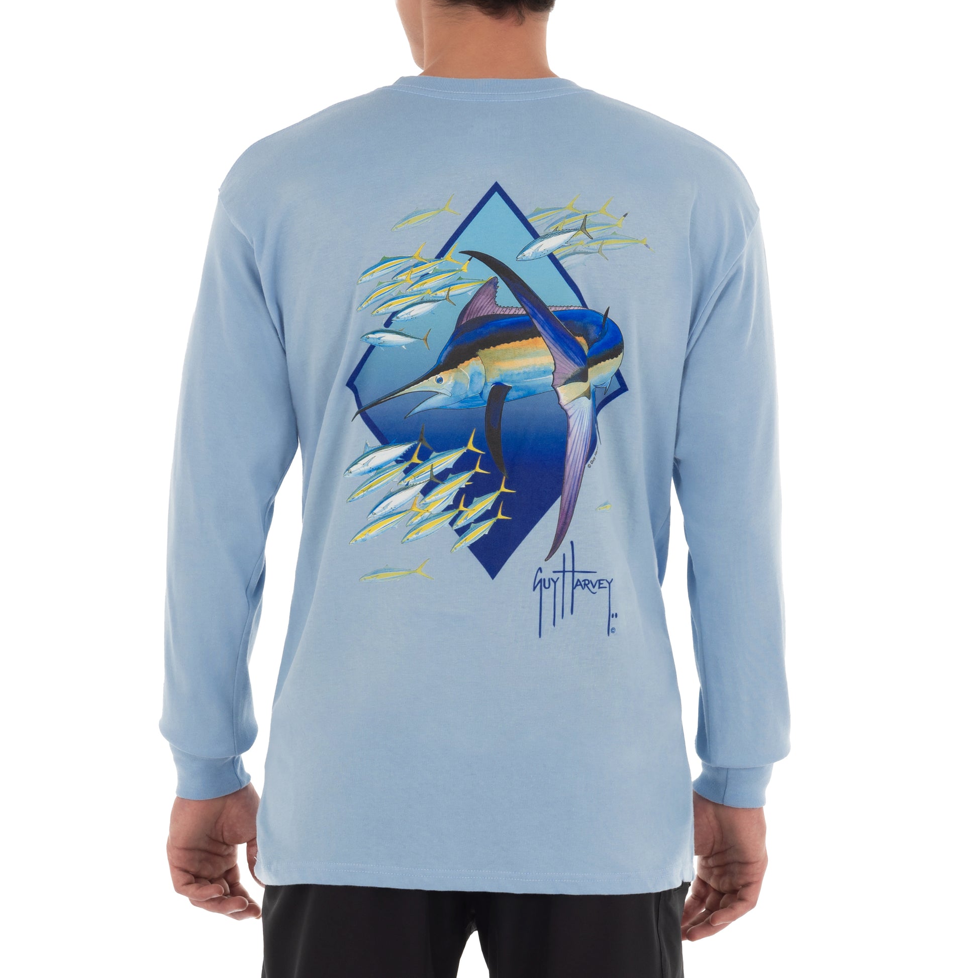 Men's Diamond Edge Long Sleeve Blue T-Shirt View 1