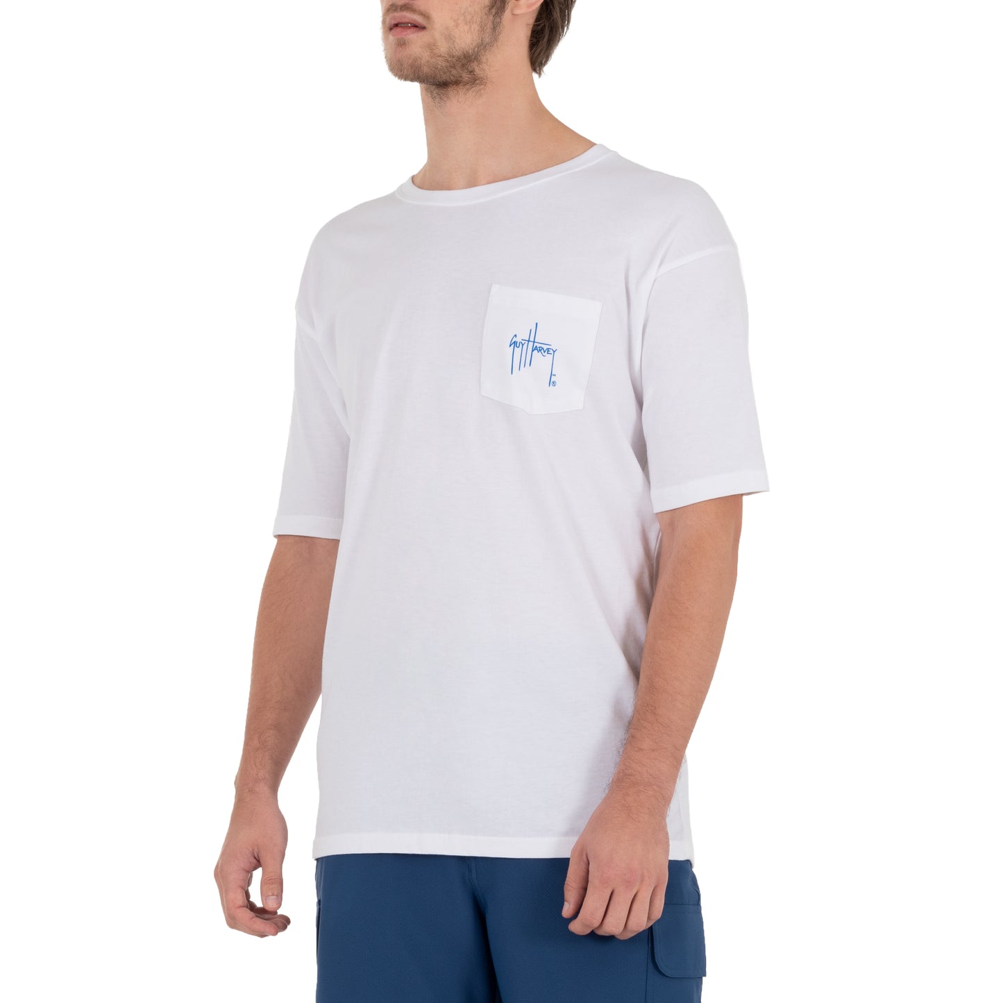 Mens Patriotic Marlin Short Sleeve Pocket White T-Shirt