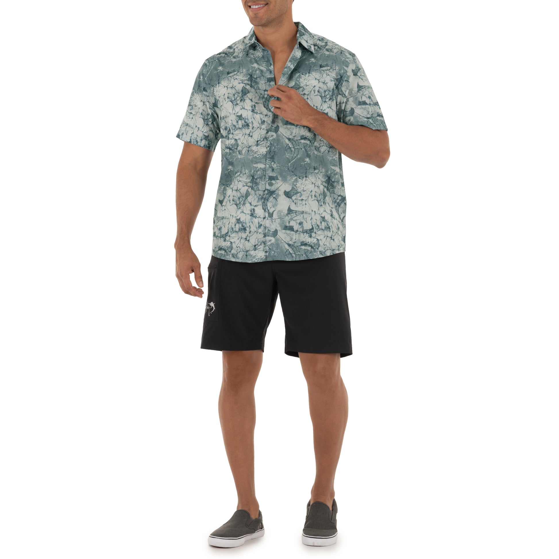 Men's Short Sleeve Printed Grey Fishing Shirt View 3