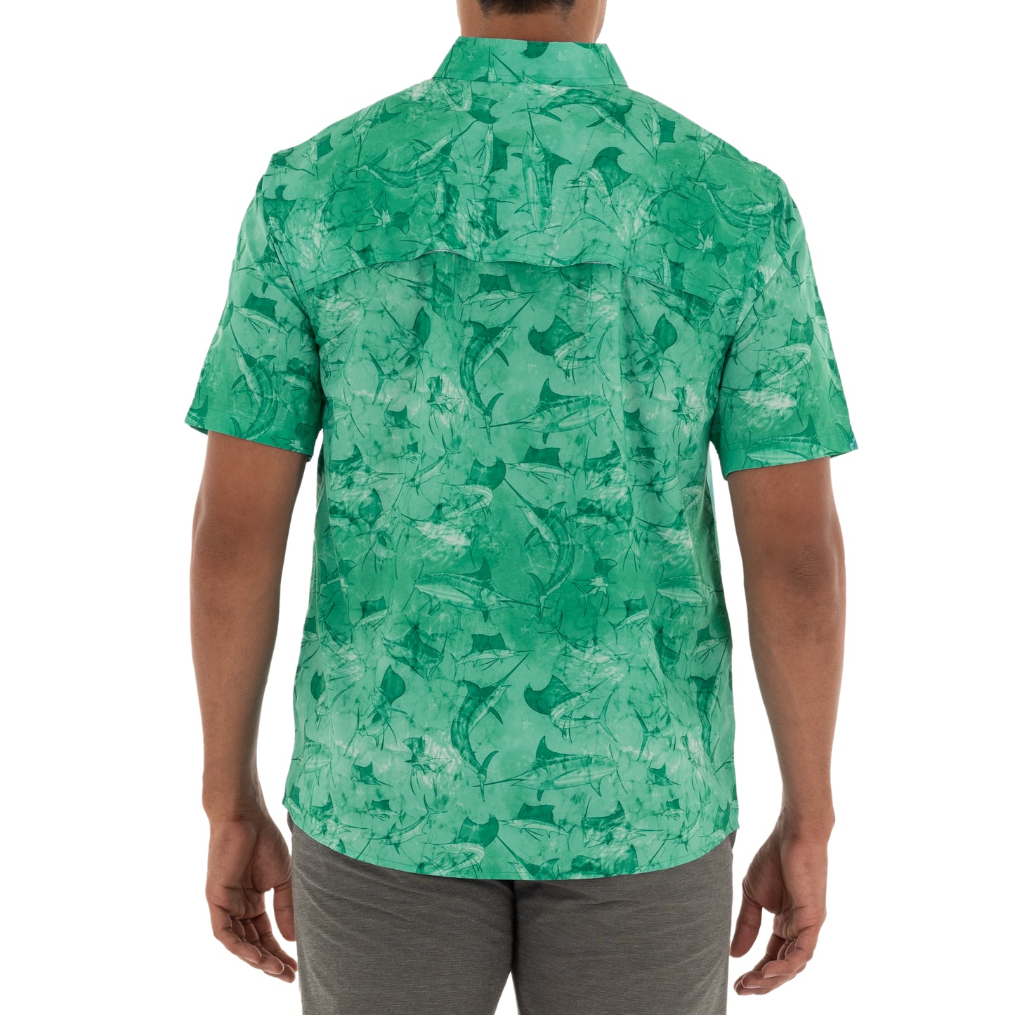 Men's Short Sleeve Printed Turquoise Fishing Shirt