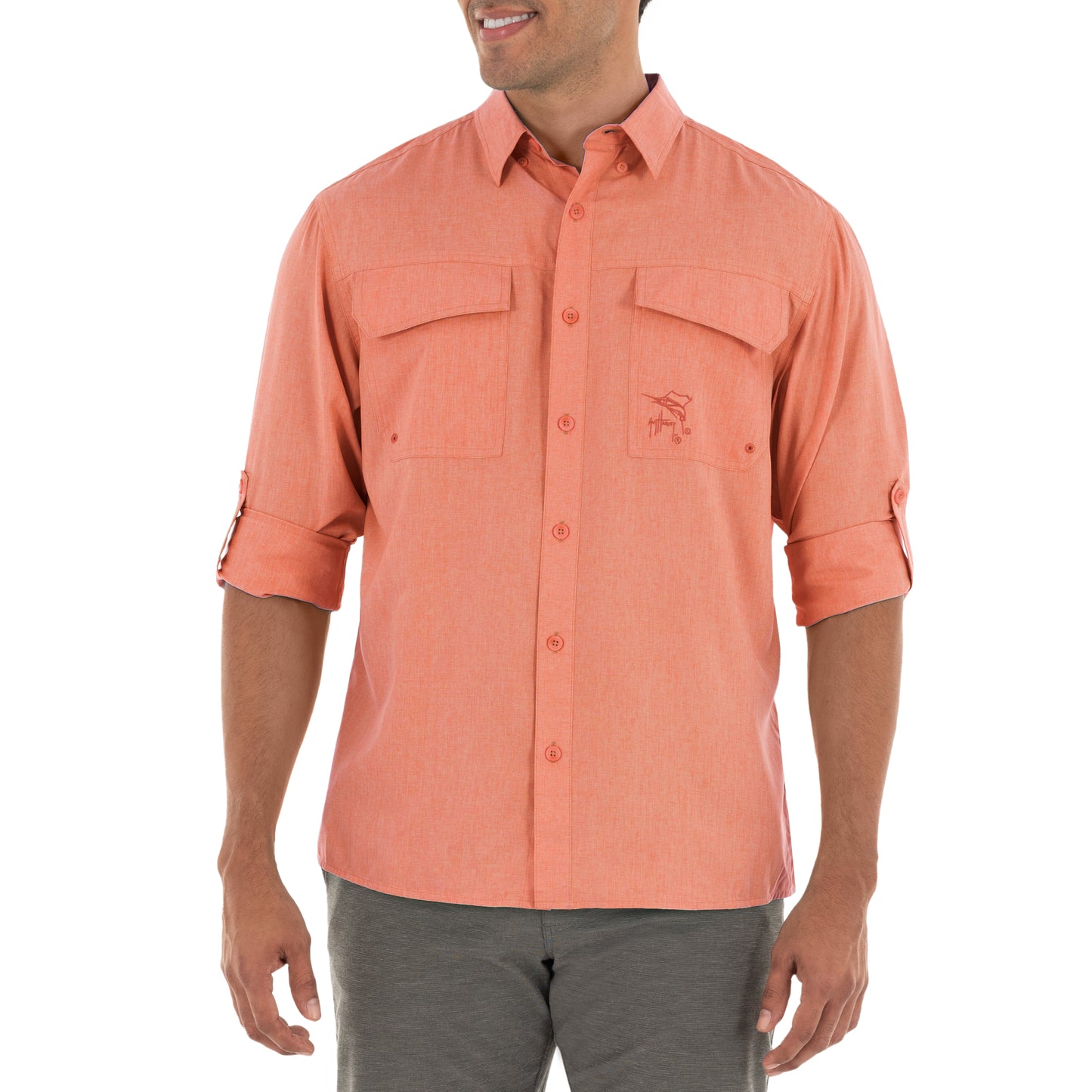 Men's Long Sleeve Heather Textured Cationic Coral Fishing Shirt