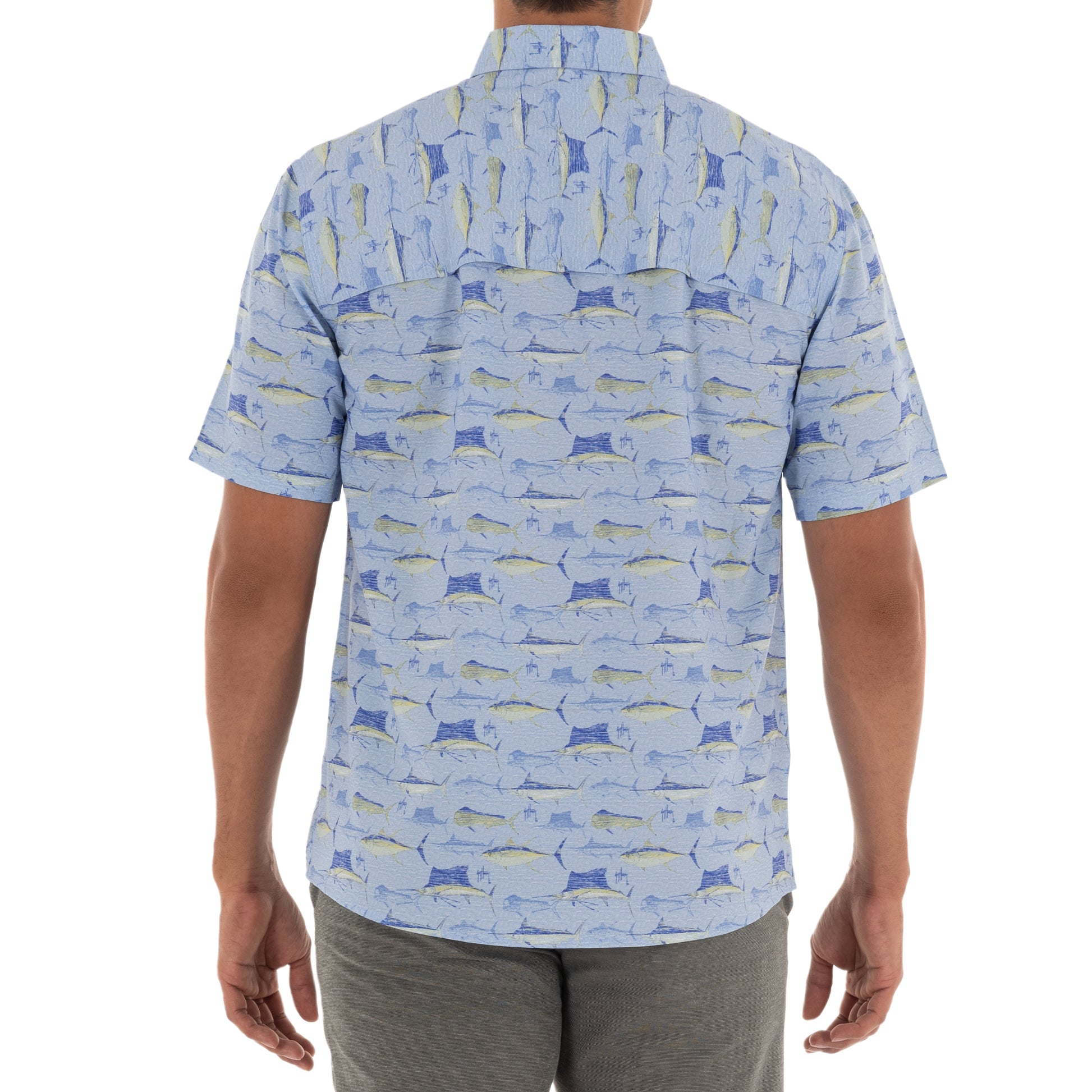 Men's Scribble Short Sleeve Blue Fishing Shirt View 2