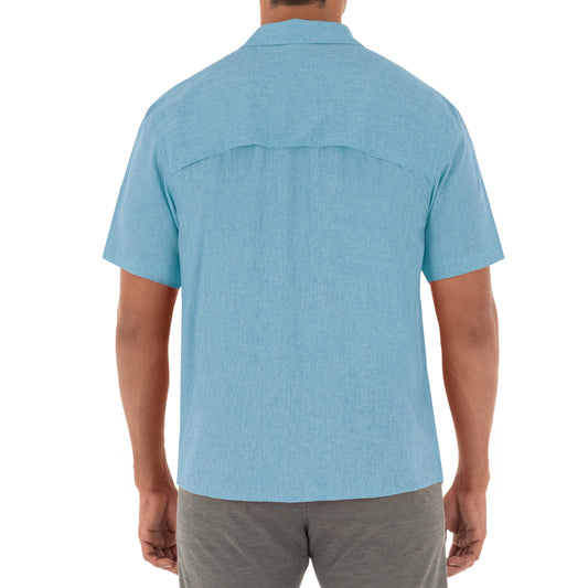 Men's Short Sleeve Heather Textured Cationic Blue Fishing Shirt View 2