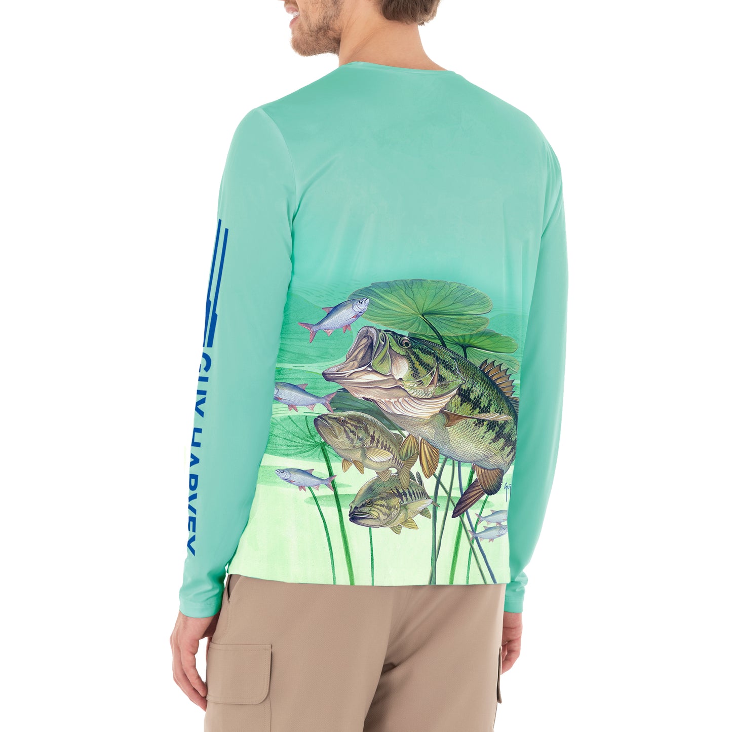 Men's Bass and Lily Pads Sun Protection Top View 2