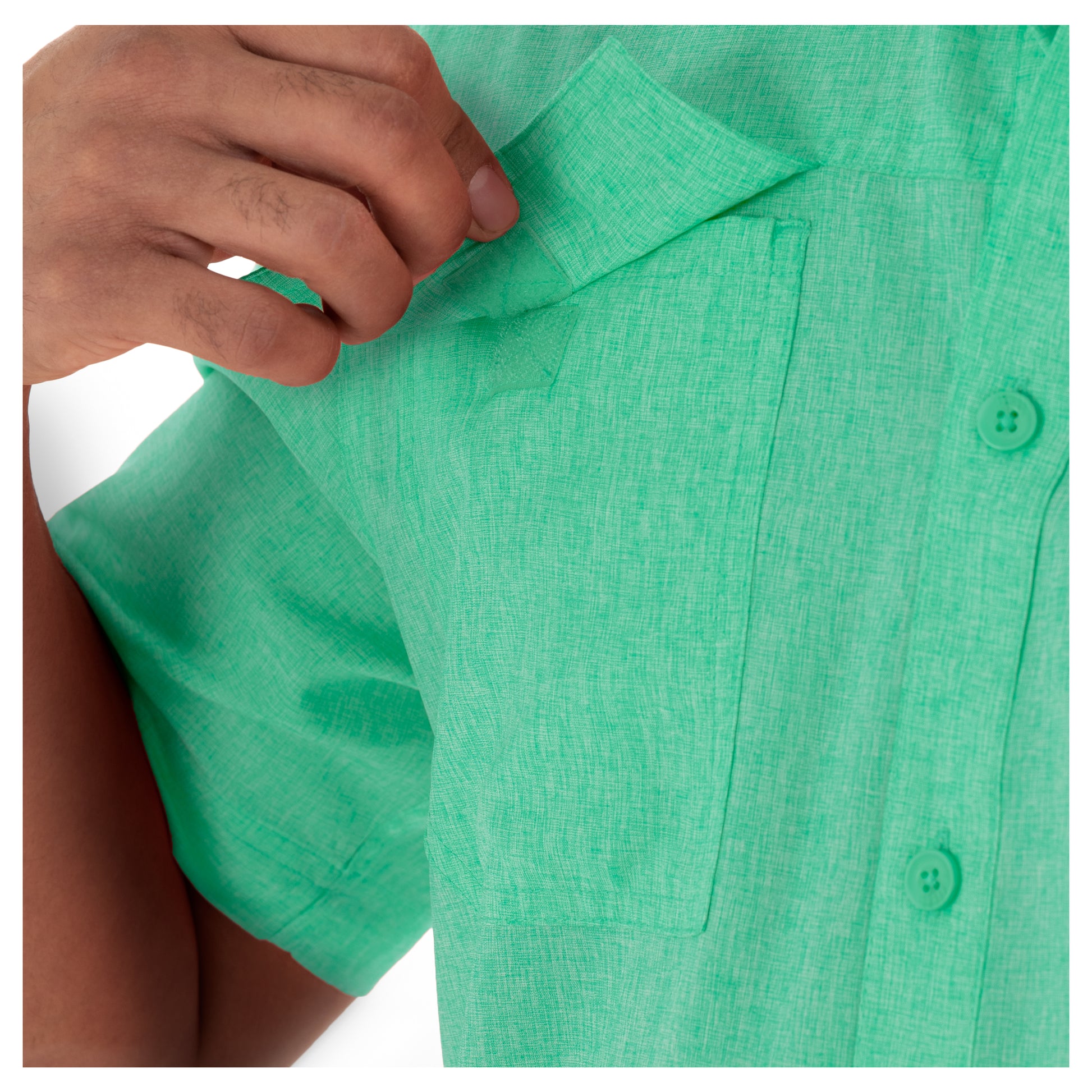 Men's Short Sleeve Heather Textured Cationic Green Fishing Shirt View 5