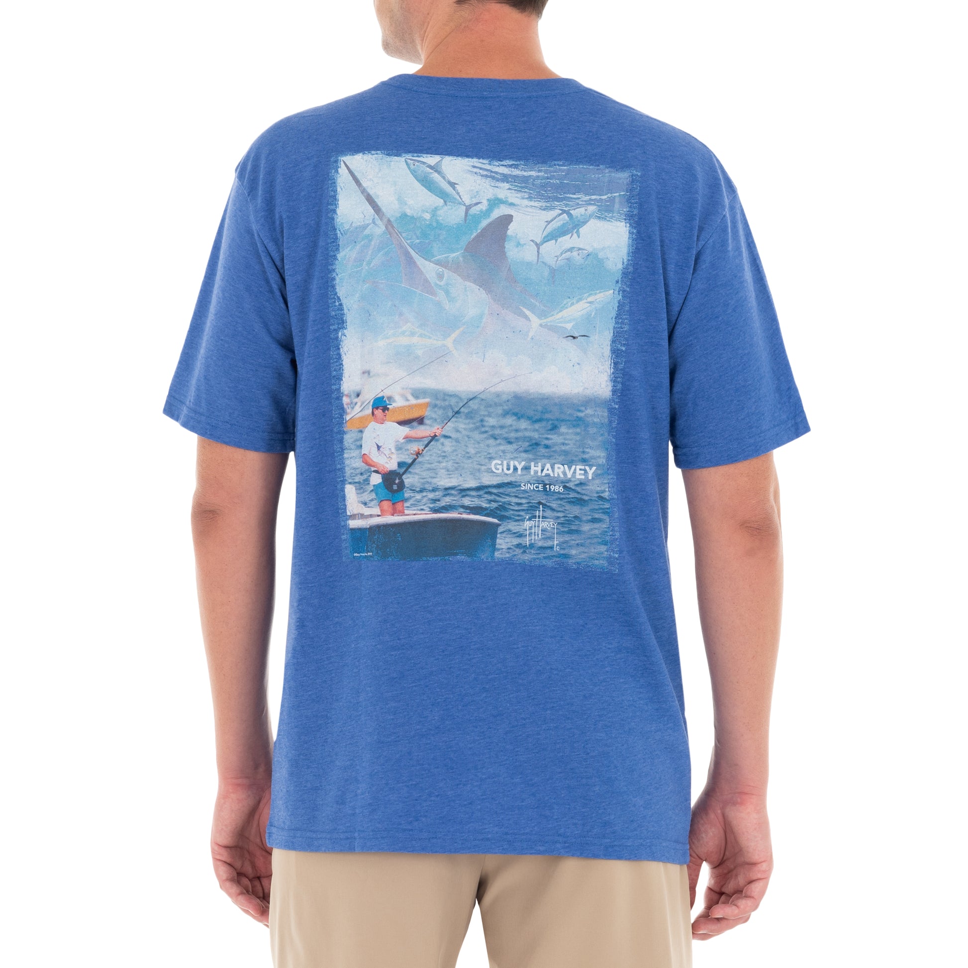 Guy Harvey | Men's Dr. Harvey Fishing Short Sleeve Royal T-Shirt, Medium
