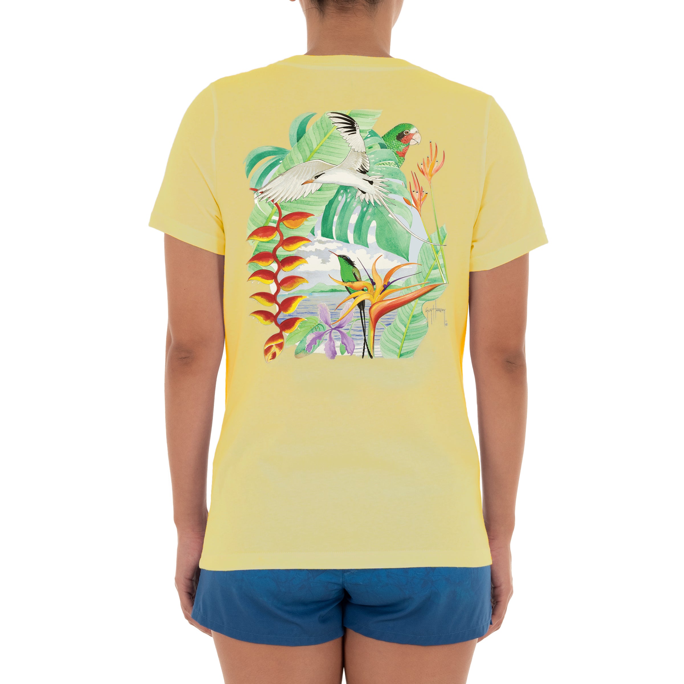 Ladies Birds Short Sleeve Yellow T-Shirt View 1