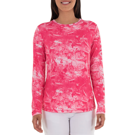 Ladies Saltwater All Over Long Sleeve Pink Sun Protection Top