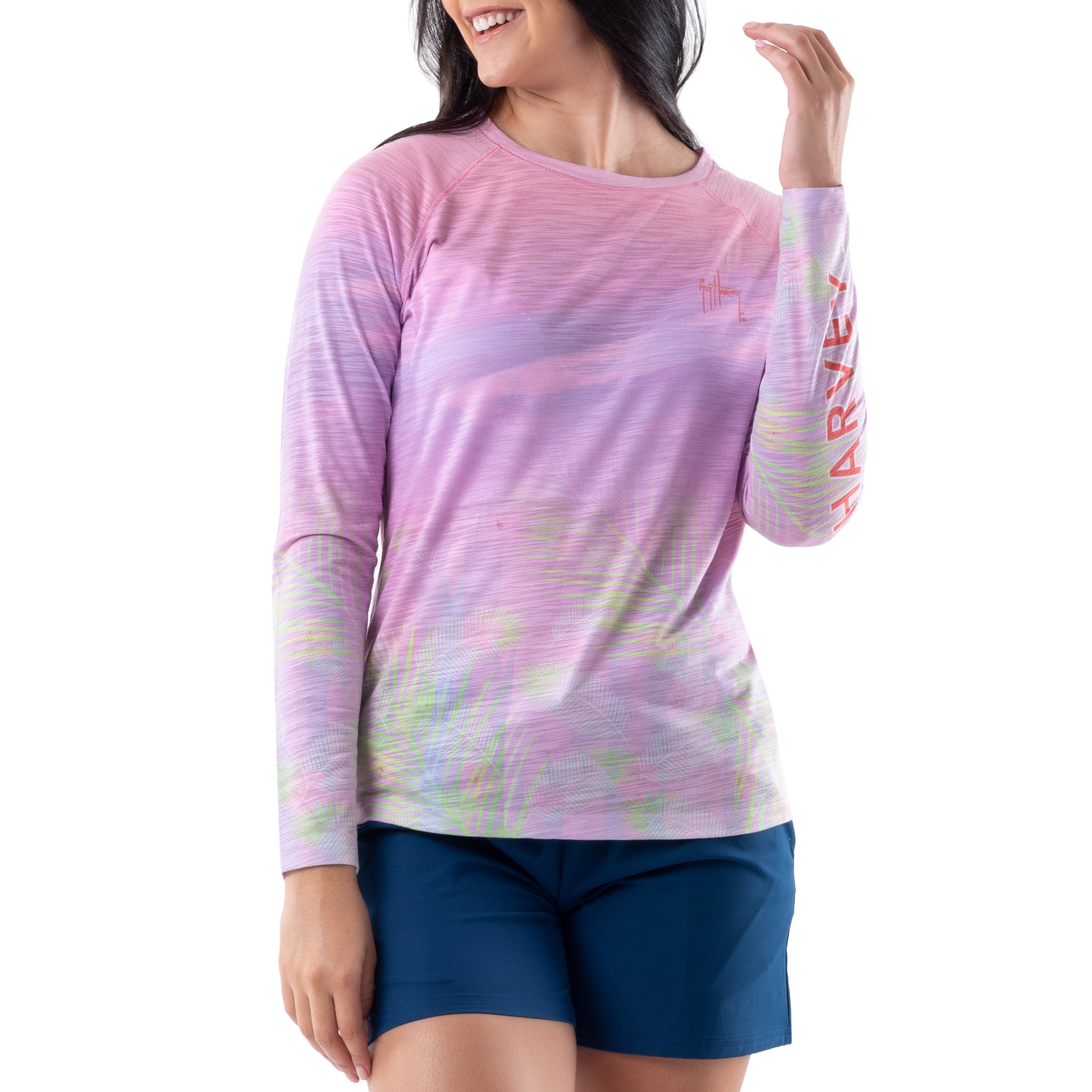 Ladies Let's Flamingle Long Sleeve Poly Rayon Slub Top View 7