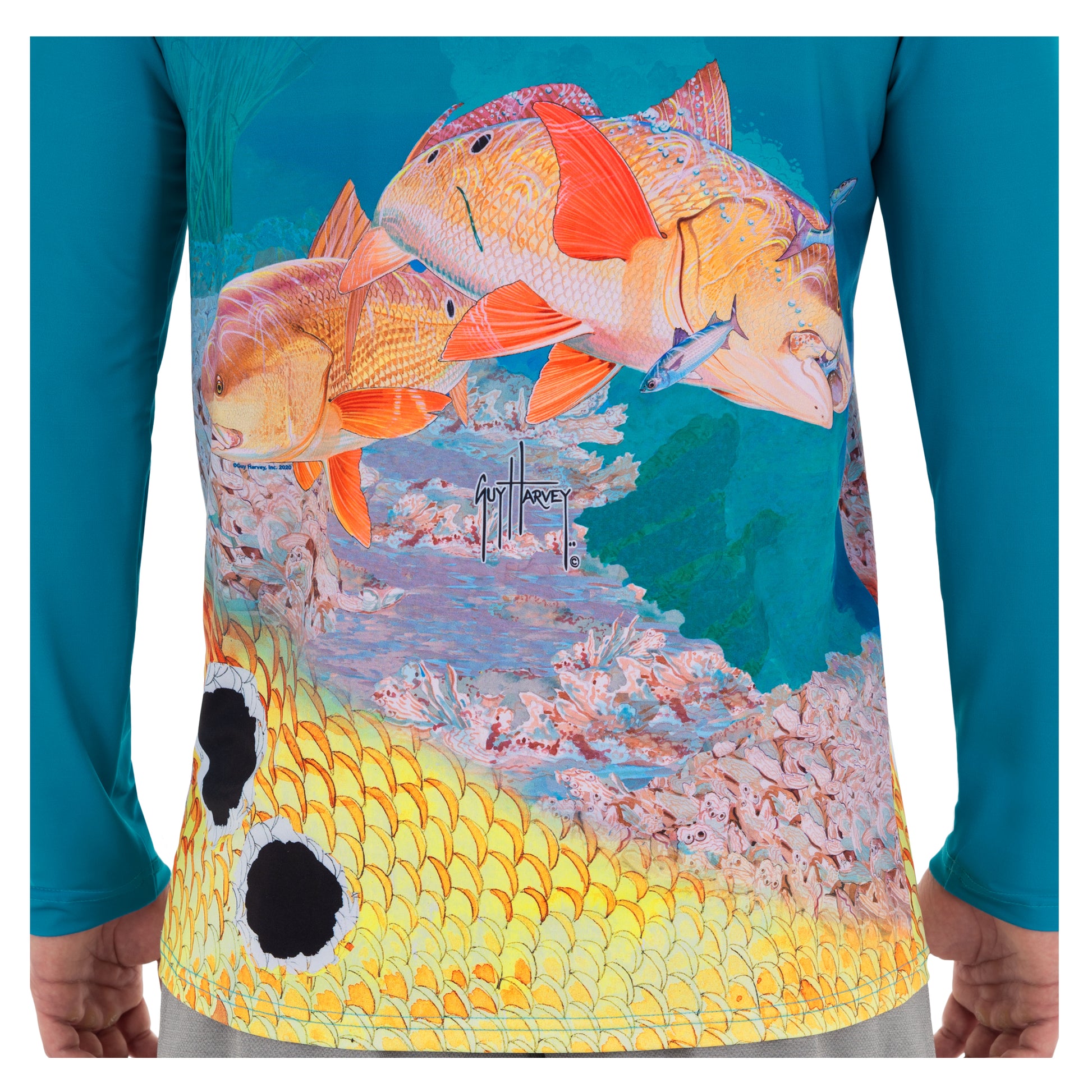 Guy Harvey Redfish Seatrout Long Sleeve Boys Tee Shirt in White, Yellow or  Navy