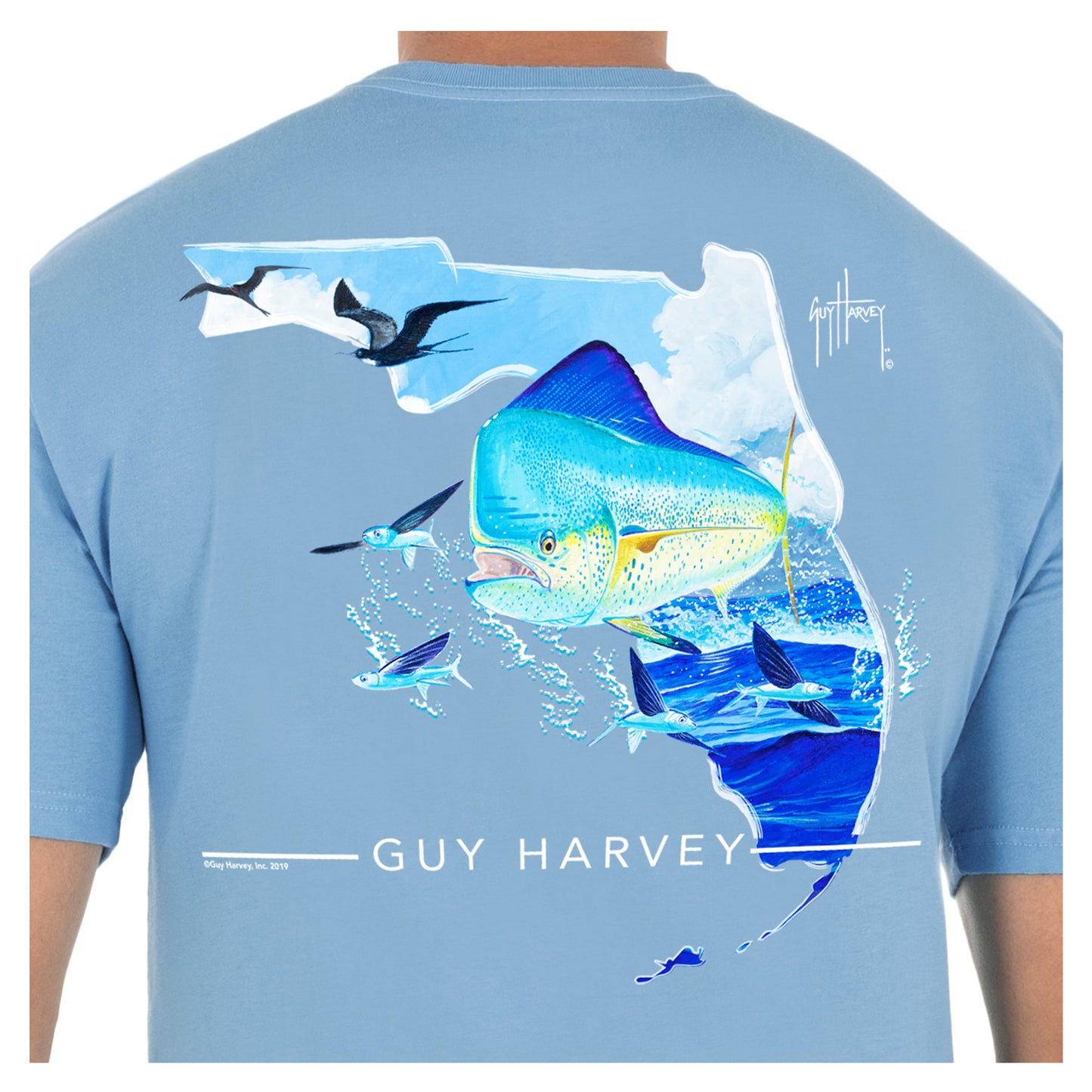 Men's Florida Mahi Short Sleeve Pocket Blue T-Shirt View 3